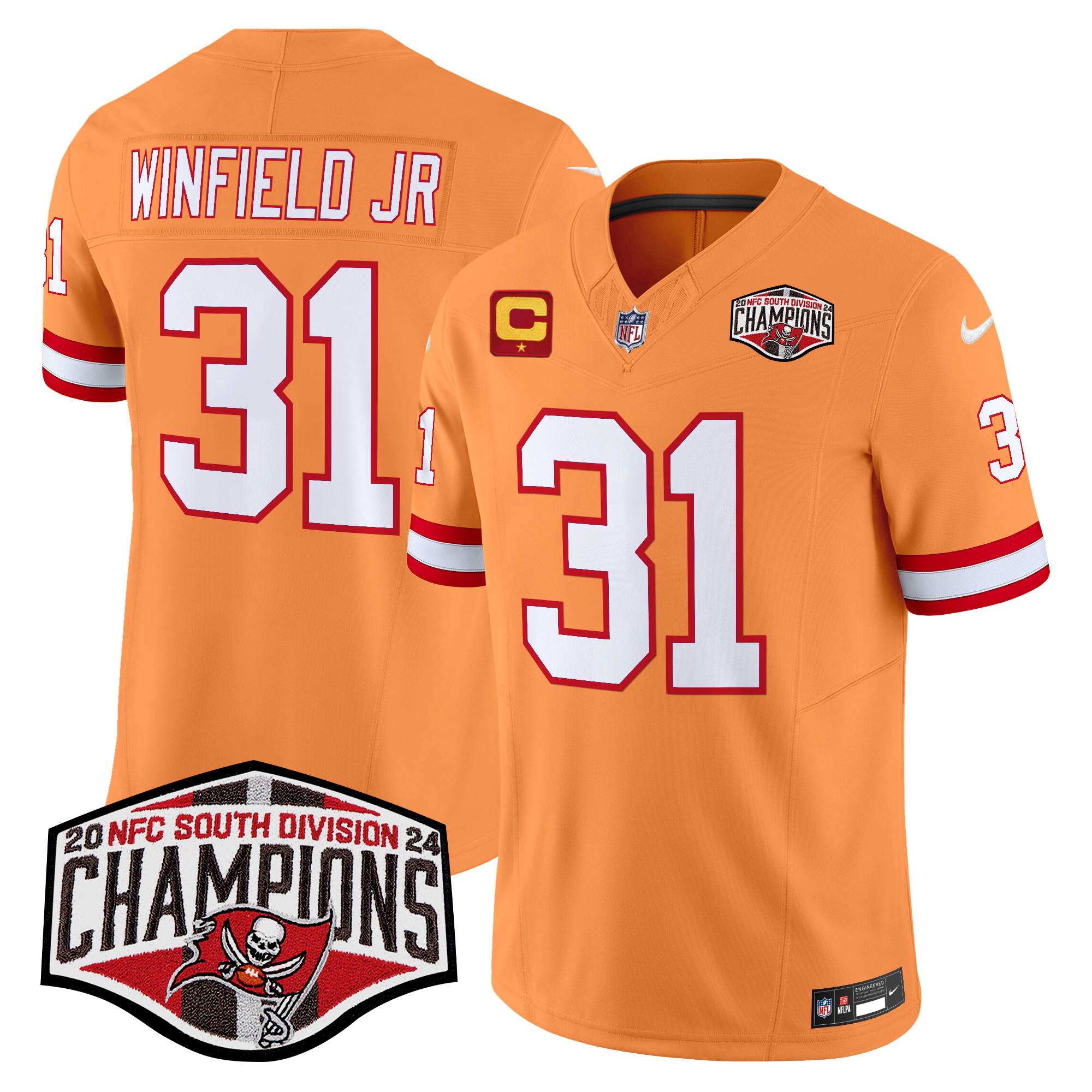 Antoine Winfield Jr. Men's Tampa Bay Buccaneers Creamsicle 2024 NFC South Division Champions Patch Vapor Limited Creamsicle Jersey - All Stitched