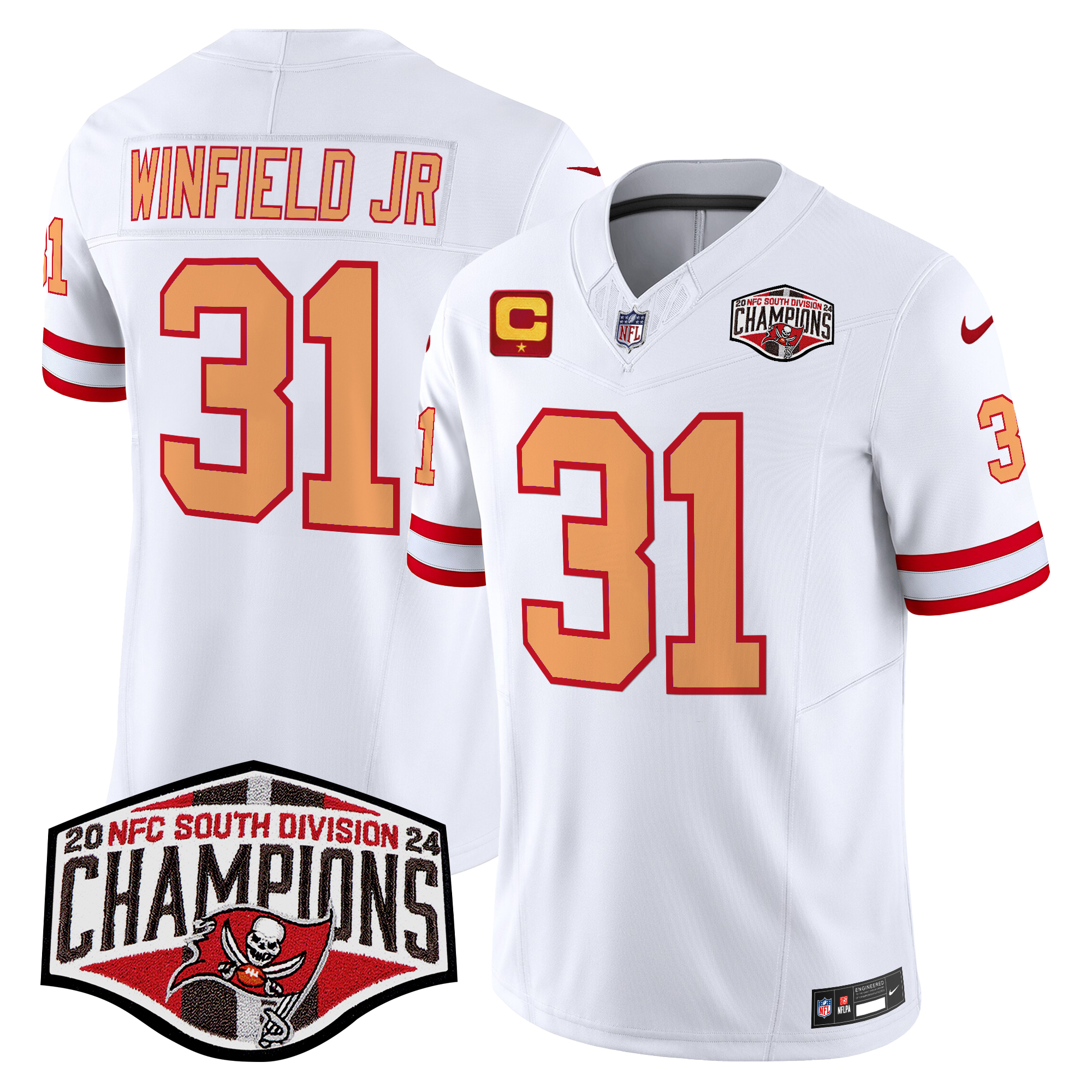 Antoine Winfield Jr. Men's Tampa Bay Buccaneers Creamsicle 2024 NFC South Division Champions Patch Vapor Limited White Jersey - All Stitched