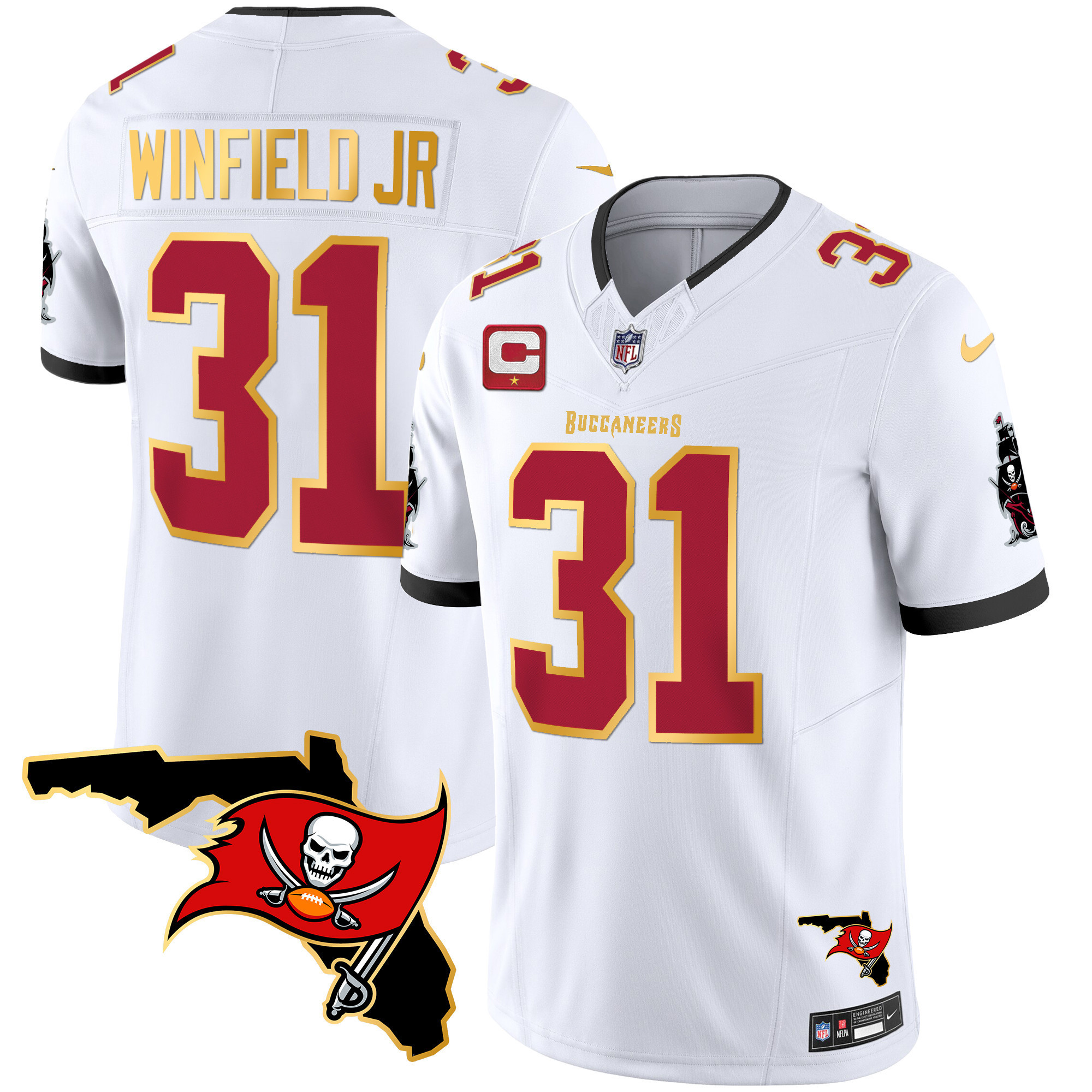Antoine Winfield Jr. Men's Tampa Bay Buccaneers Florida Patch Gold Trim Vapor White Jersey - All Stitched