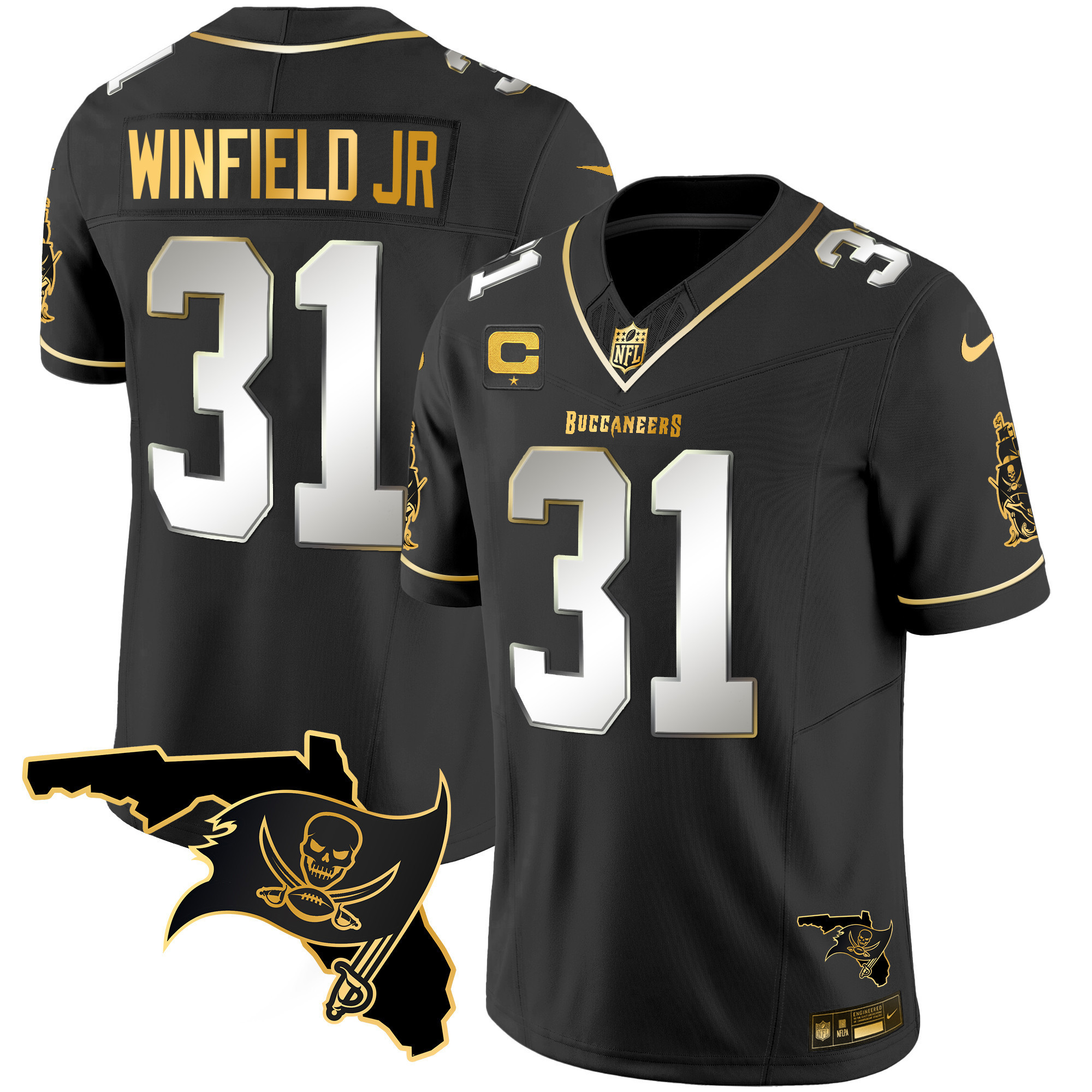 Antoine Winfield Jr. Men's Tampa Bay Buccaneers Florida Patch Vapor Gold Black Limited Jersey - All Stitched