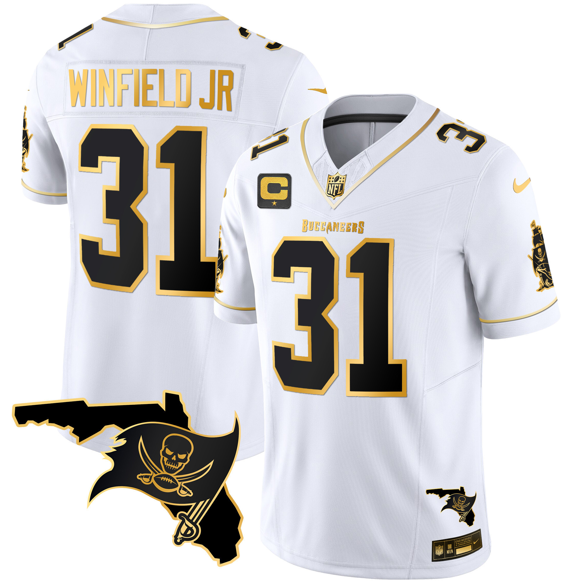 Antoine Winfield Jr. Men's Tampa Bay Buccaneers Florida Patch Vapor Gold White Gold Jersey - All Stitched