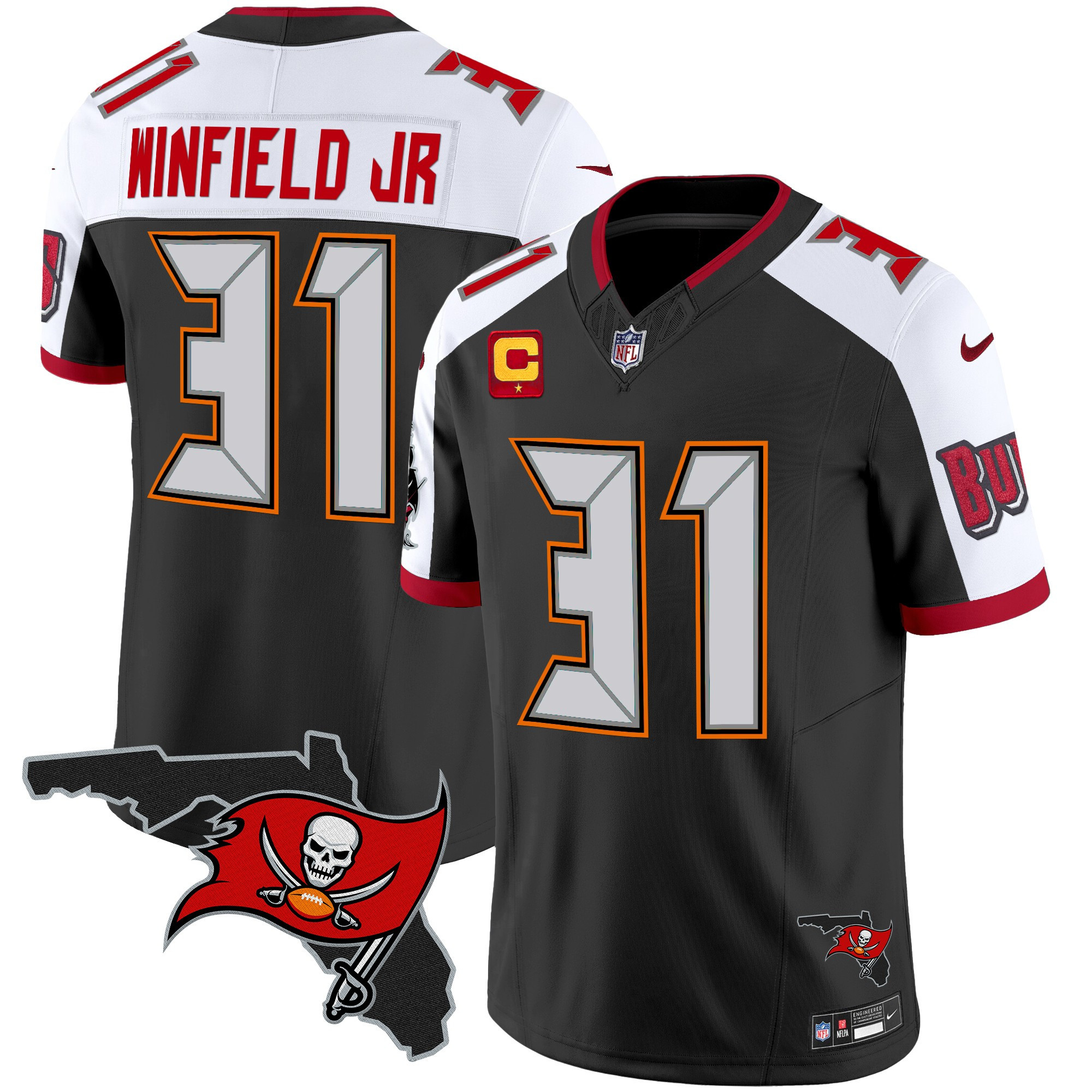 Antoine Winfield Jr. Men's Tampa Bay Buccaneers Florida Patch Vapor Limited Black Alternate Jersey - All Stitched