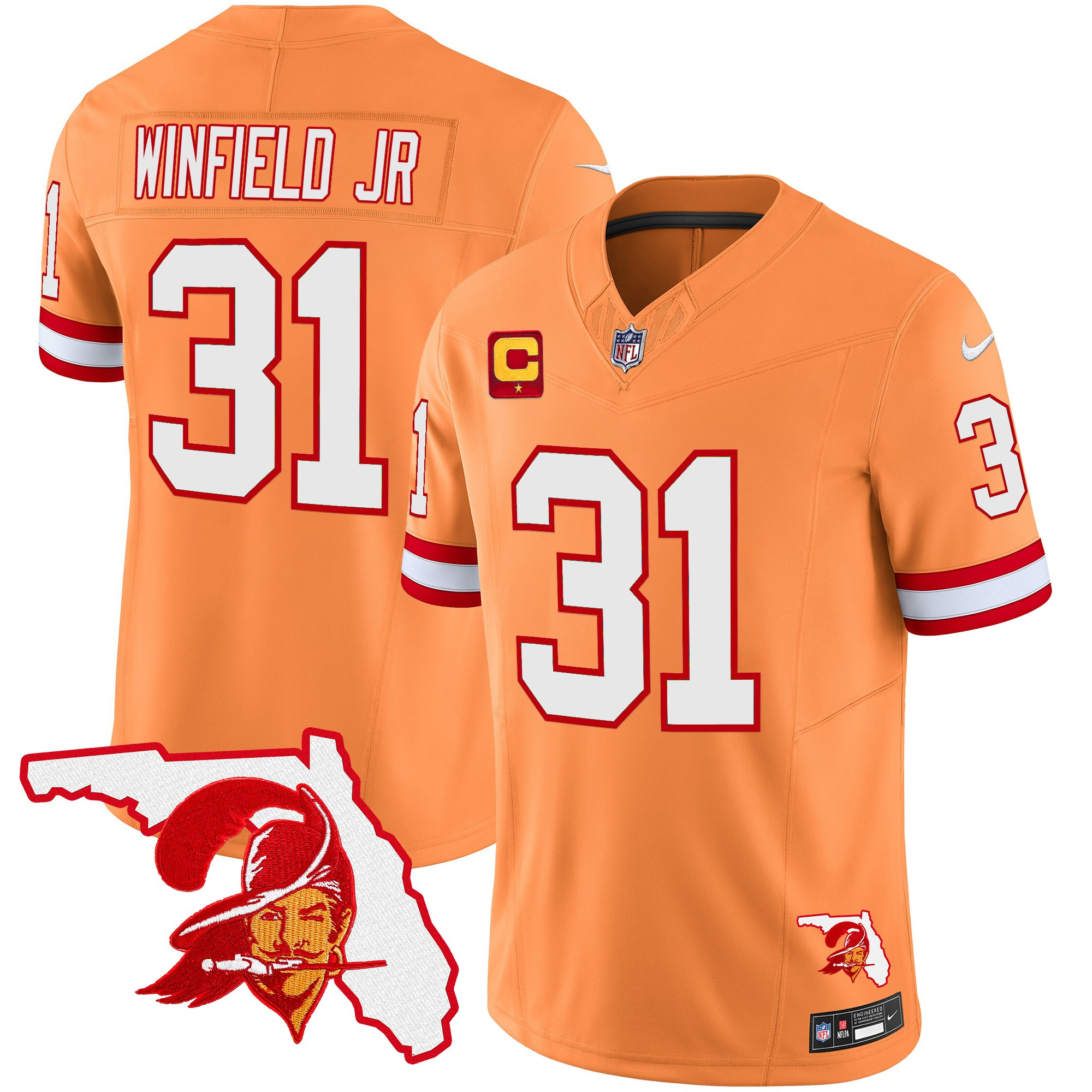 Antoine Winfield Jr. Men's Tampa Bay Buccaneers Florida Patch Vapor Limited Creamsicle Jersey - All Stitched