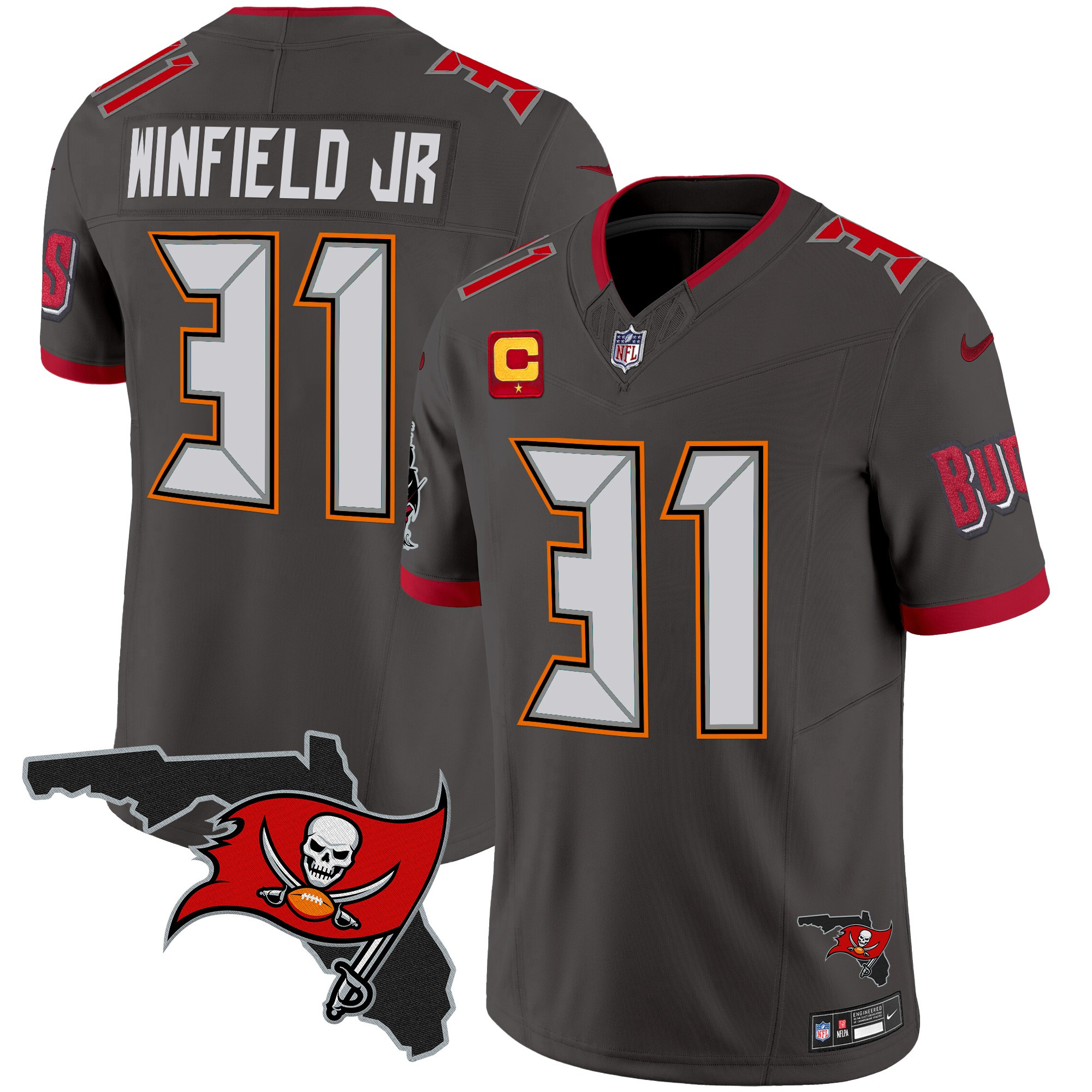 Antoine Winfield Jr. Men's Tampa Bay Buccaneers Florida Patch Vapor Limited Pewter Jersey - All Stitched