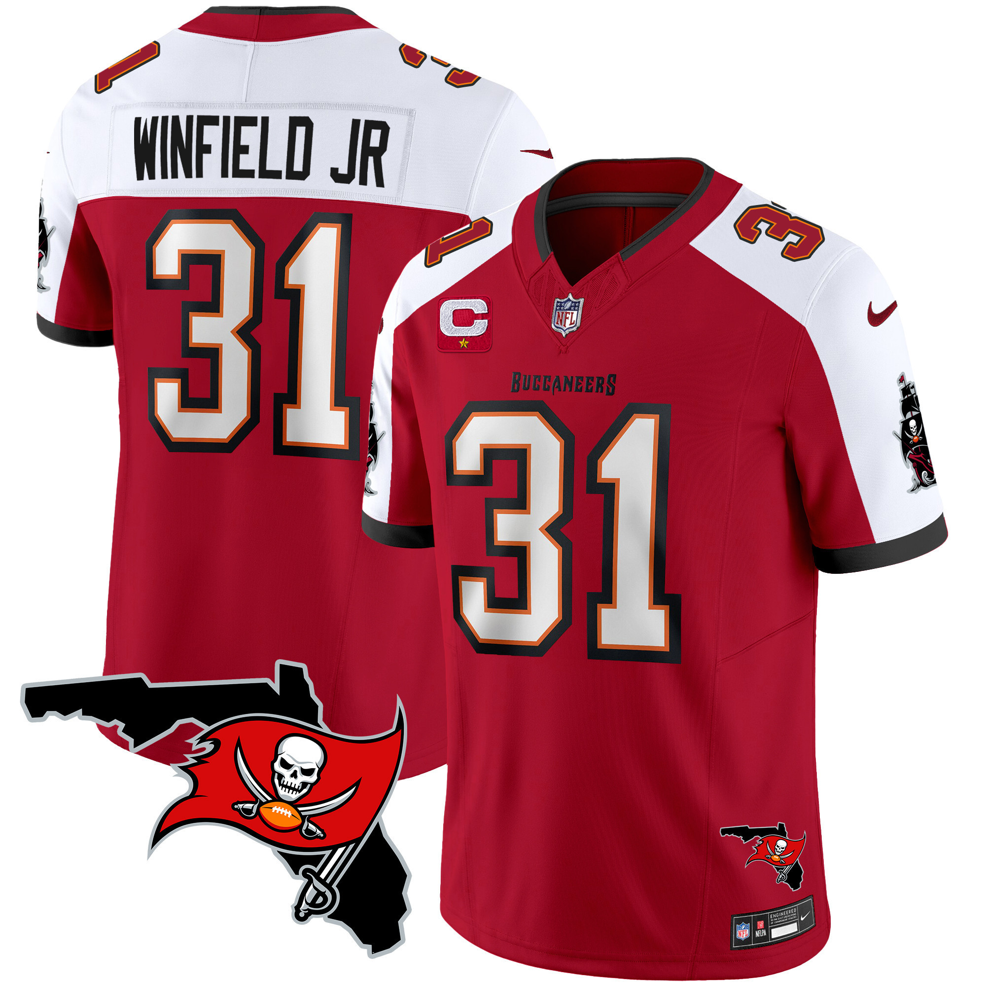 Antoine Winfield Jr. Men's Tampa Bay Buccaneers Florida Patch Vapor Limited Red Alternate Jersey - All Stitched