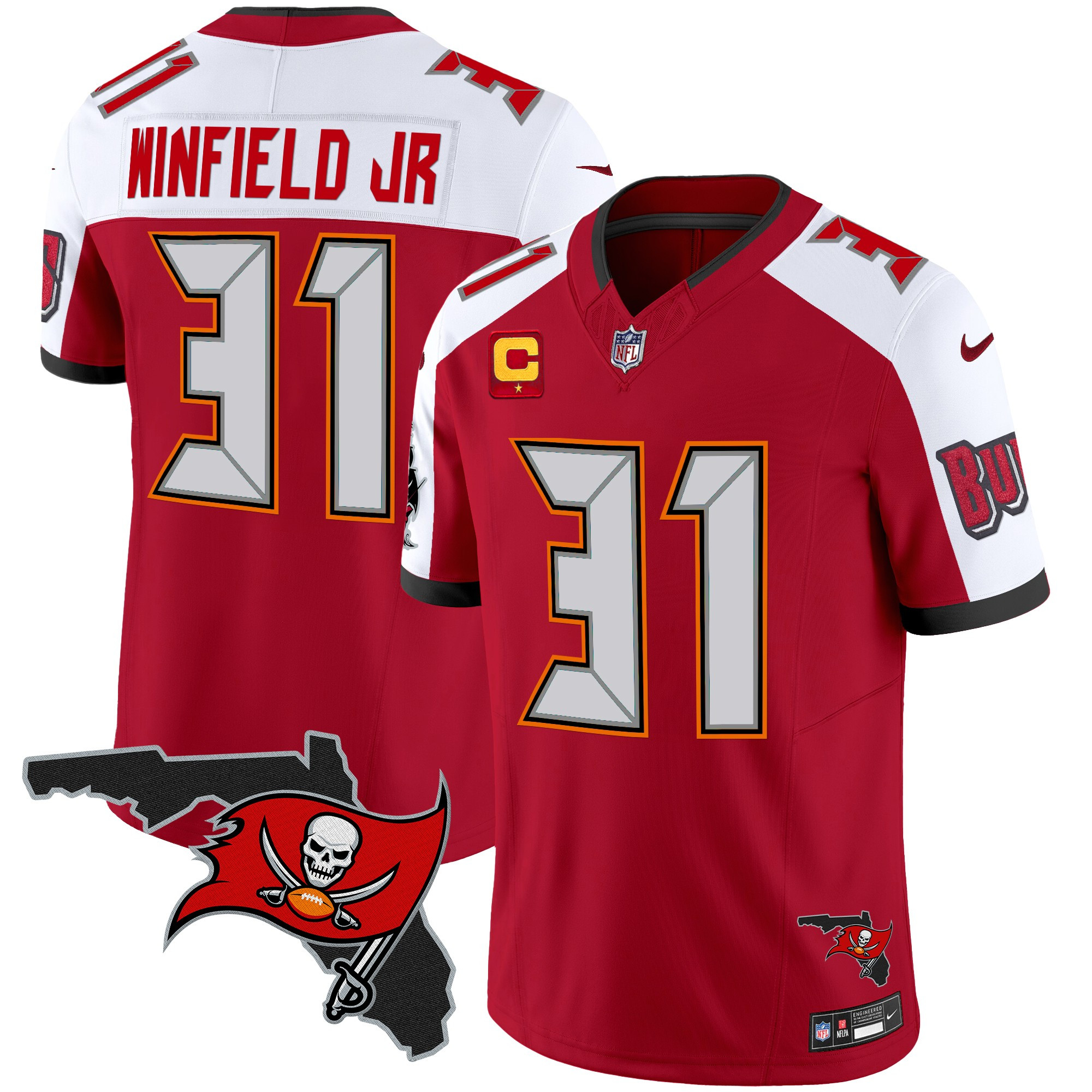 Antoine Winfield Jr. Men's Tampa Bay Buccaneers Florida Patch Vapor Limited Red Alternate Jersey - All Stitched