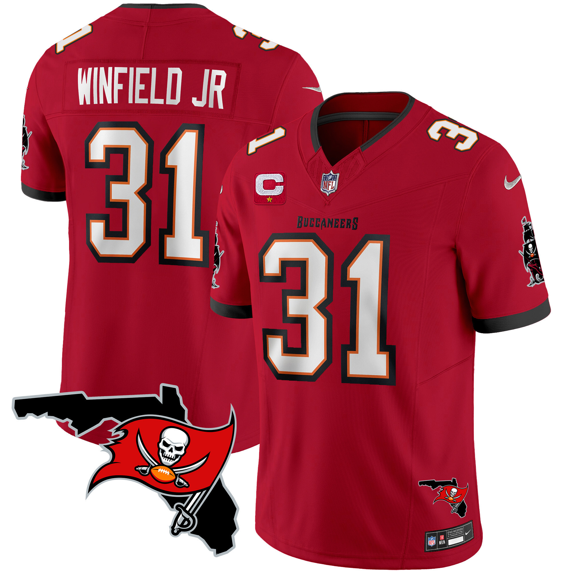 Antoine Winfield Jr. Men's Tampa Bay Buccaneers Florida Patch Vapor Limited Red Jersey - All Stitched