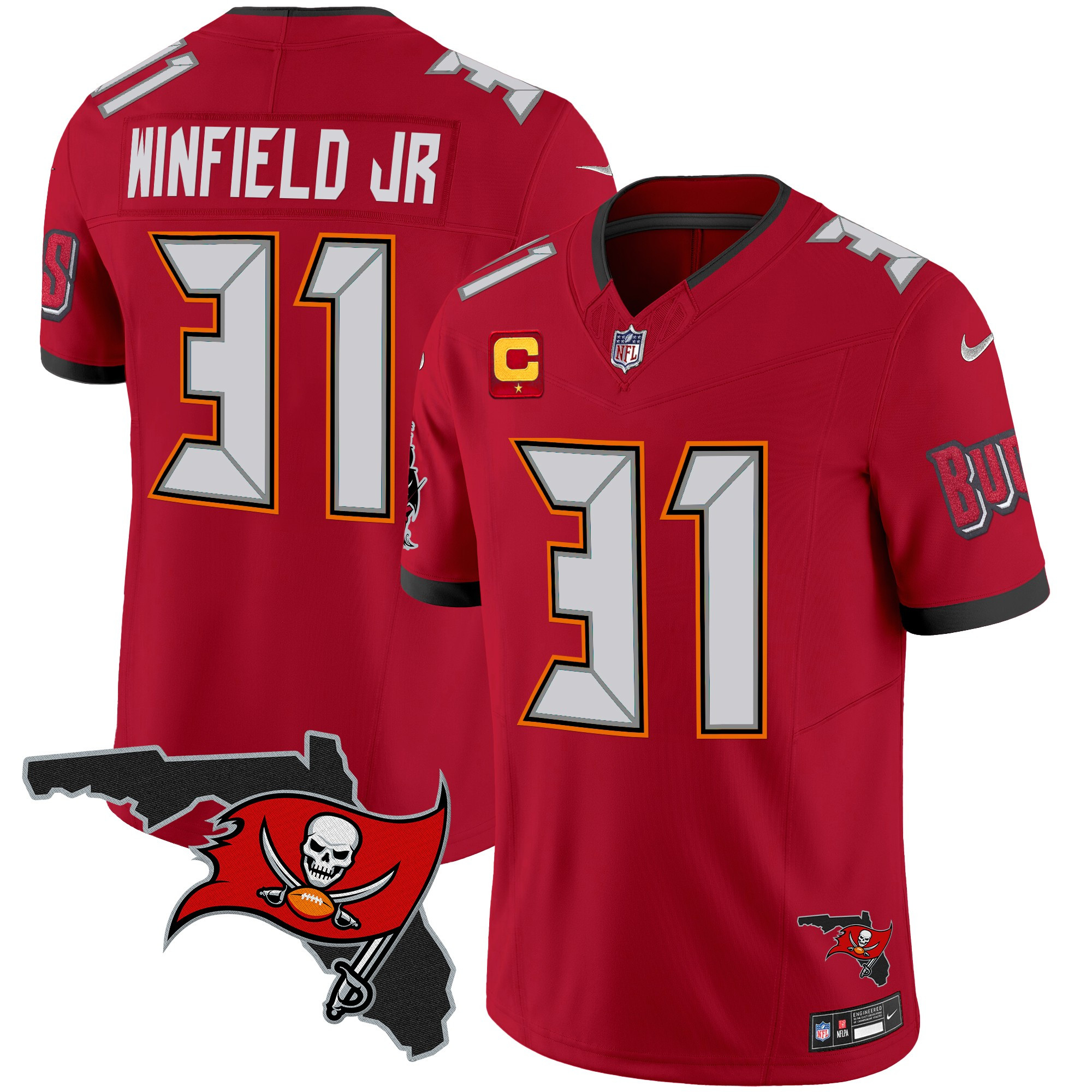 Antoine Winfield Jr. Men's Tampa Bay Buccaneers Florida Patch Vapor Limited Red Jersey - All Stitched