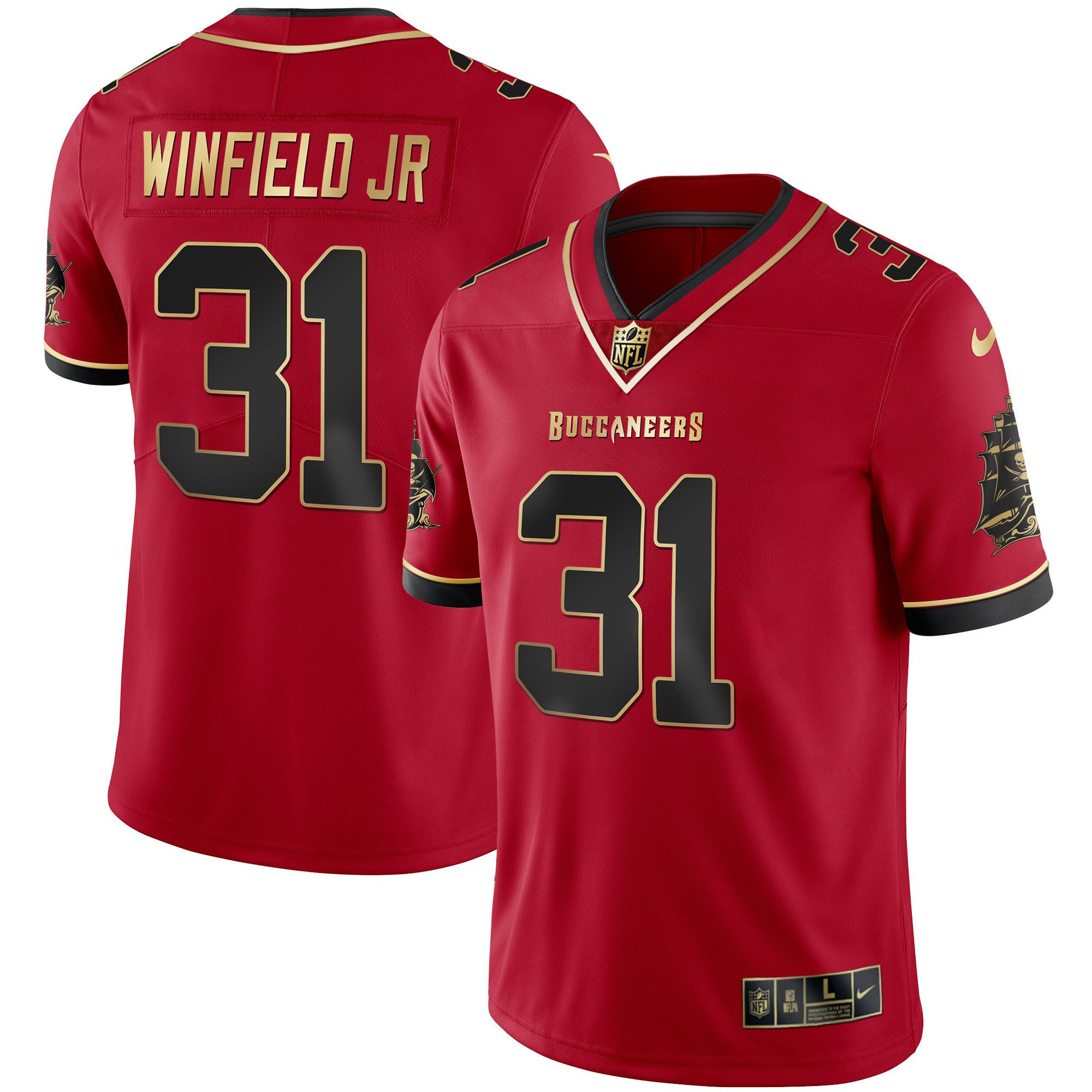 Antoine Winfield Jr. Men's Tampa Bay Buccaneers Gold Vapor Black Red Jersey - All Stitched