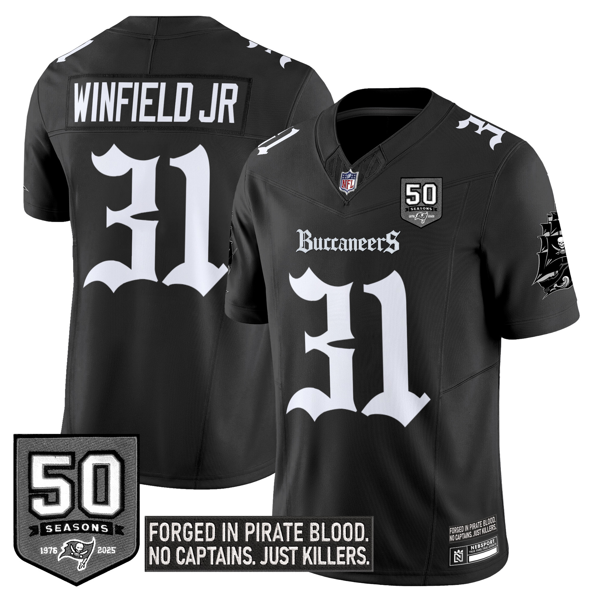 Antoine Winfield Jr. Men's Tampa Bay Buccaneers 'Gothic Pirate Shadows Edition' Limited Black Jersey - All Stitched