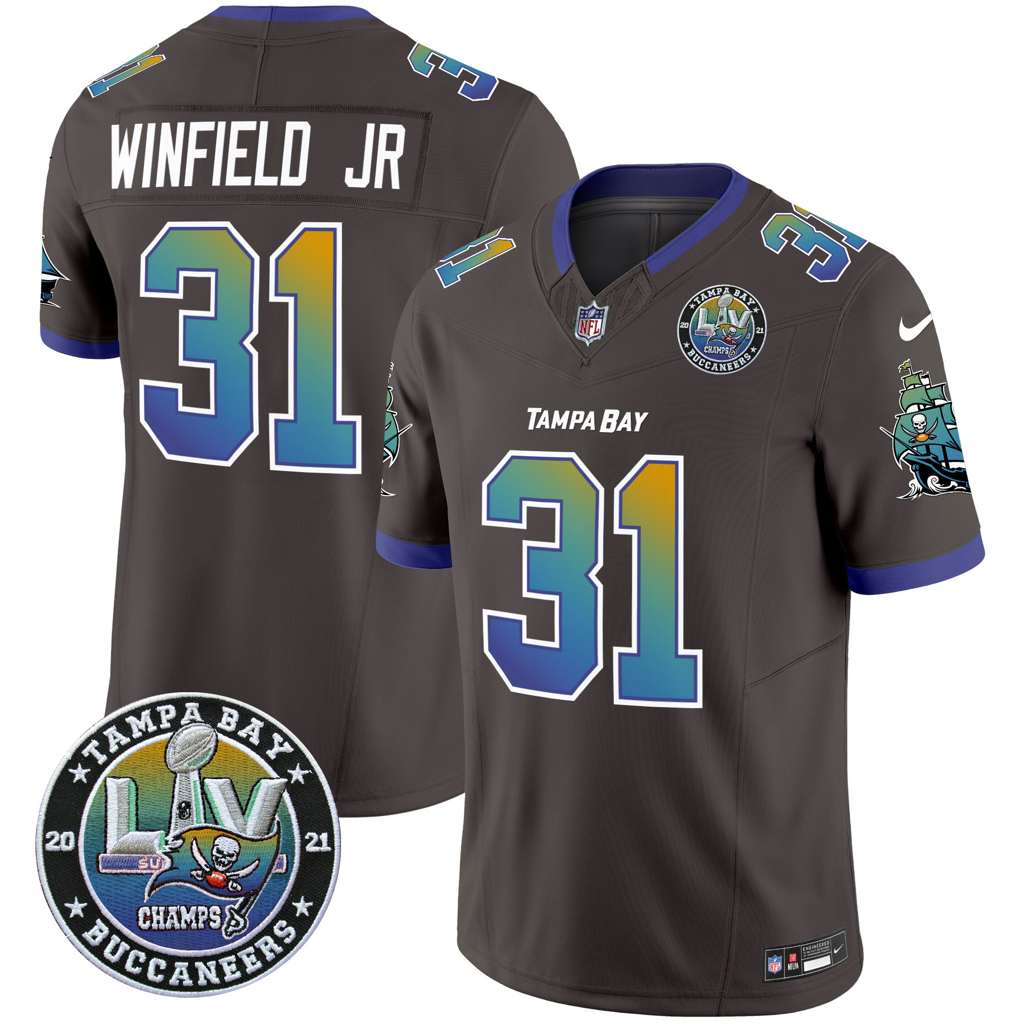 Antoine Winfield Jr. Men's Tampa Bay Buccaneers "Tampa City" Super Bowl LIV Patch Vapor Limited Pewter Jersey - All Stitched