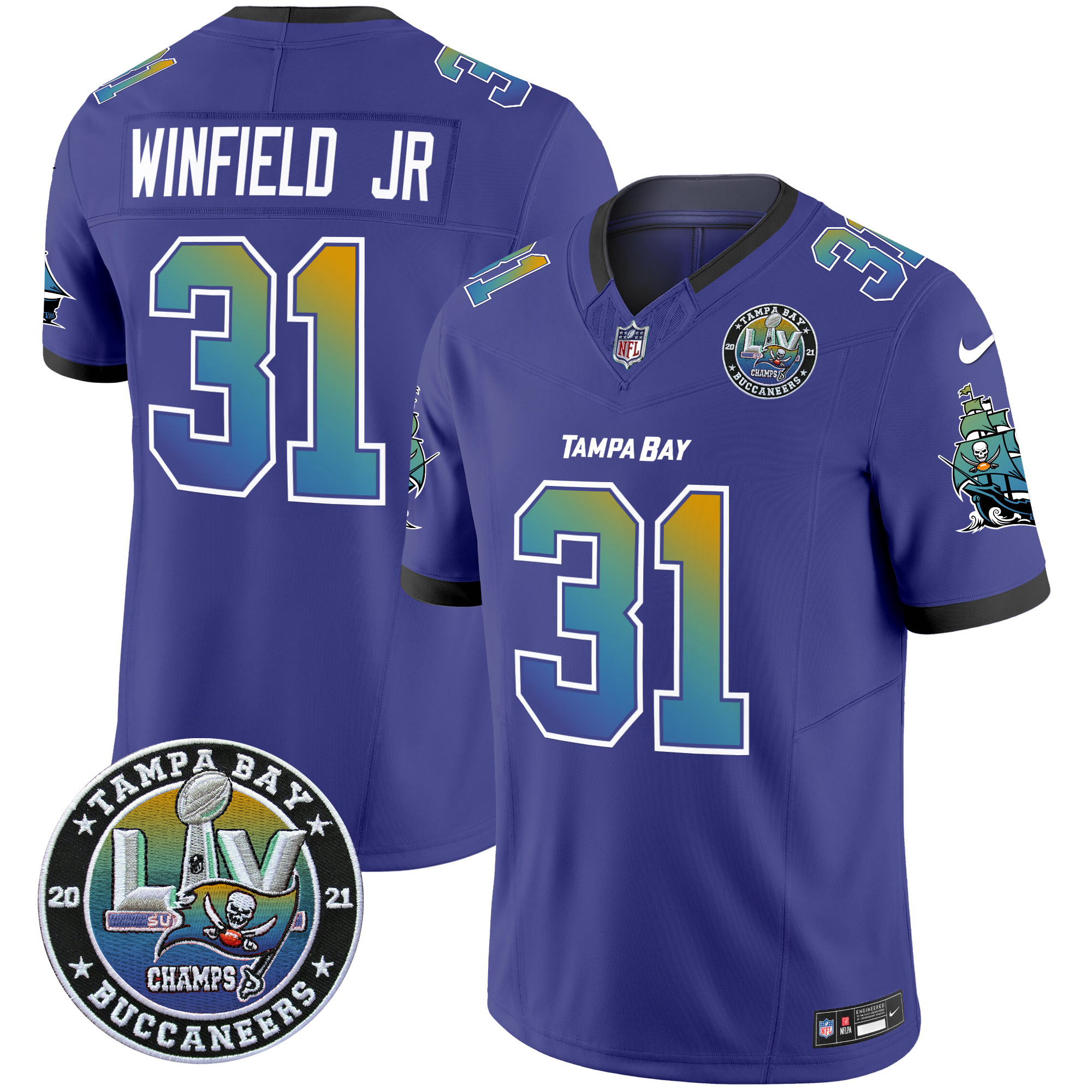 Antoine Winfield Jr. Men's Tampa Bay Buccaneers "Tampa City" Super Bowl LIV Patch Vapor Limited Purple Jersey - All Stitched