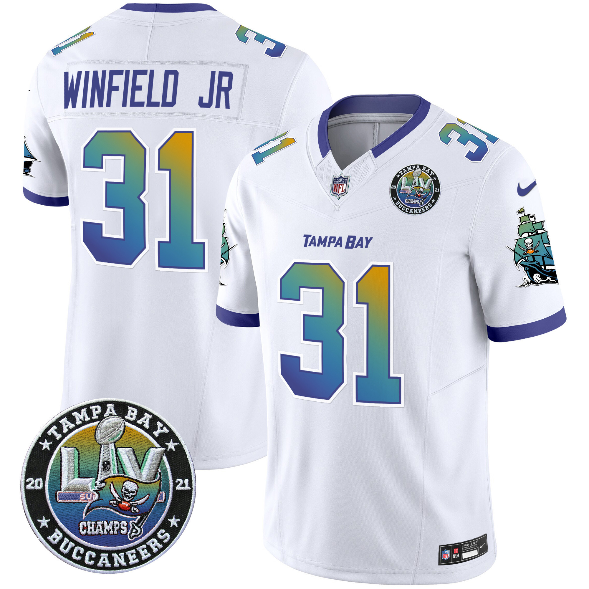 Antoine Winfield Jr. Men's Tampa Bay Buccaneers "Tampa City" Super Bowl LIV Patch Vapor Limited White Jersey - All Stitched