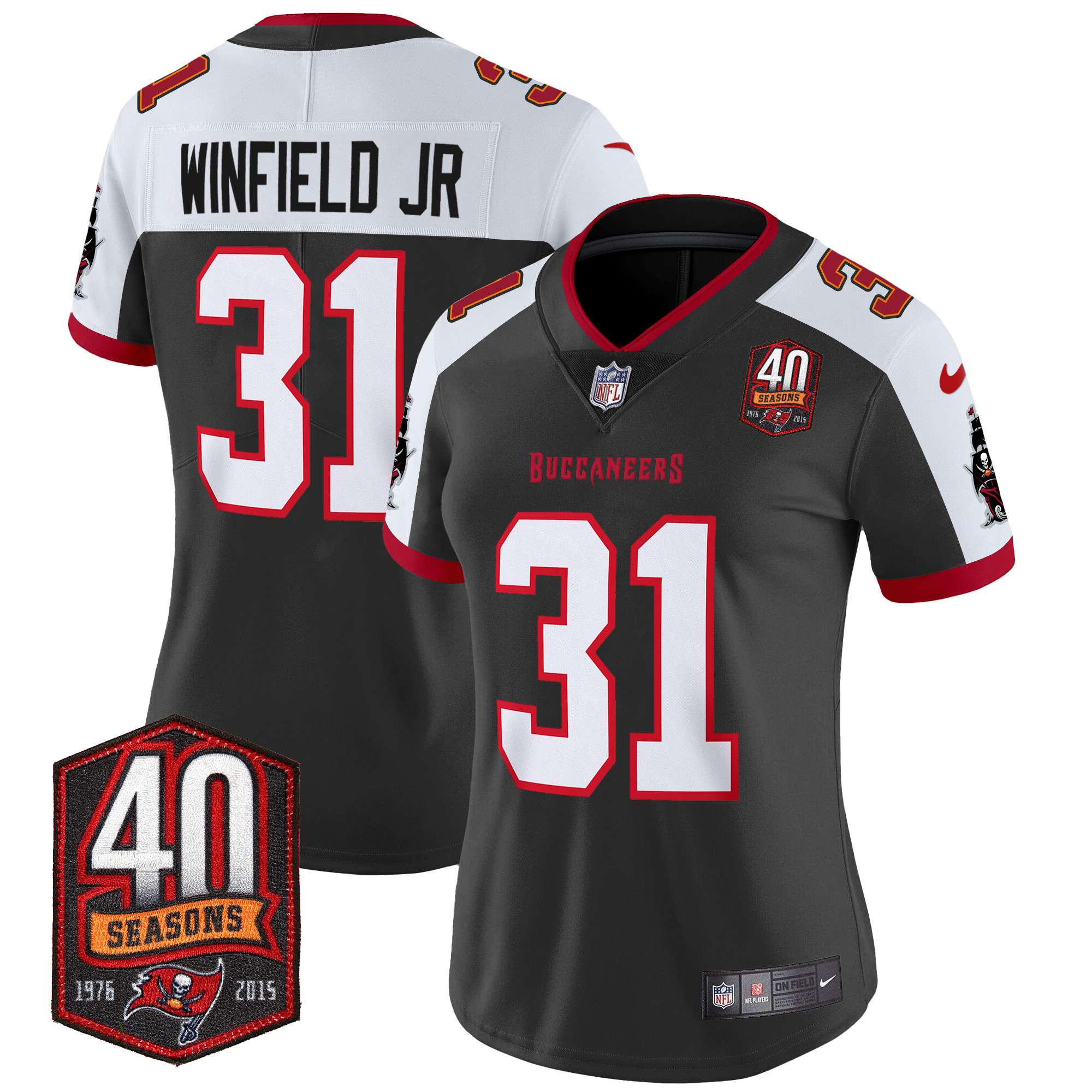 Antoine Winfield Jr. Women's Tampa Bay Buccaneers 40th Season Patch Vapor Limited Black Alternate Jersey - All Stitched