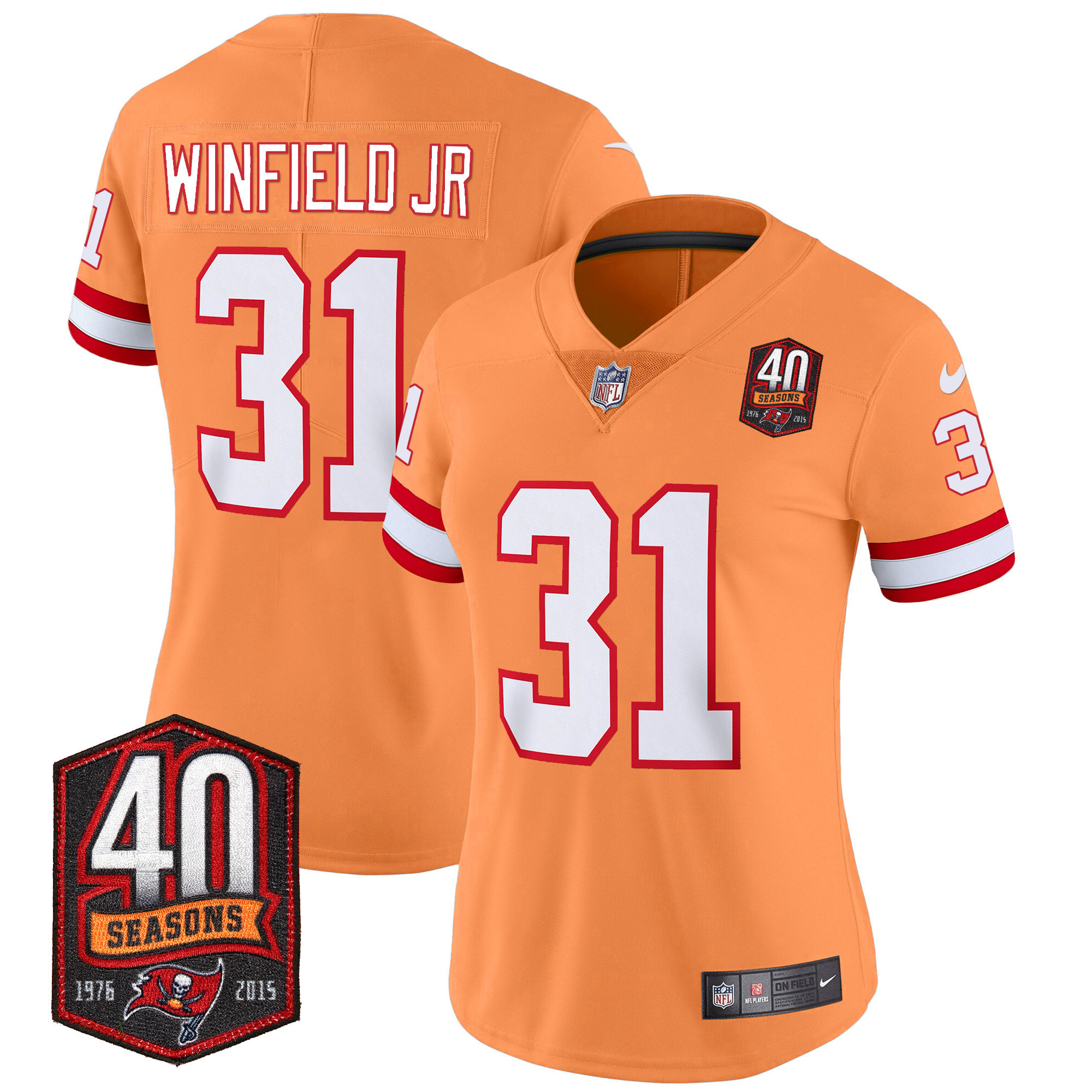 Antoine Winfield Jr. Women's Tampa Bay Buccaneers 40th Season Patch Vapor Limited Orange Jersey - All Stitched