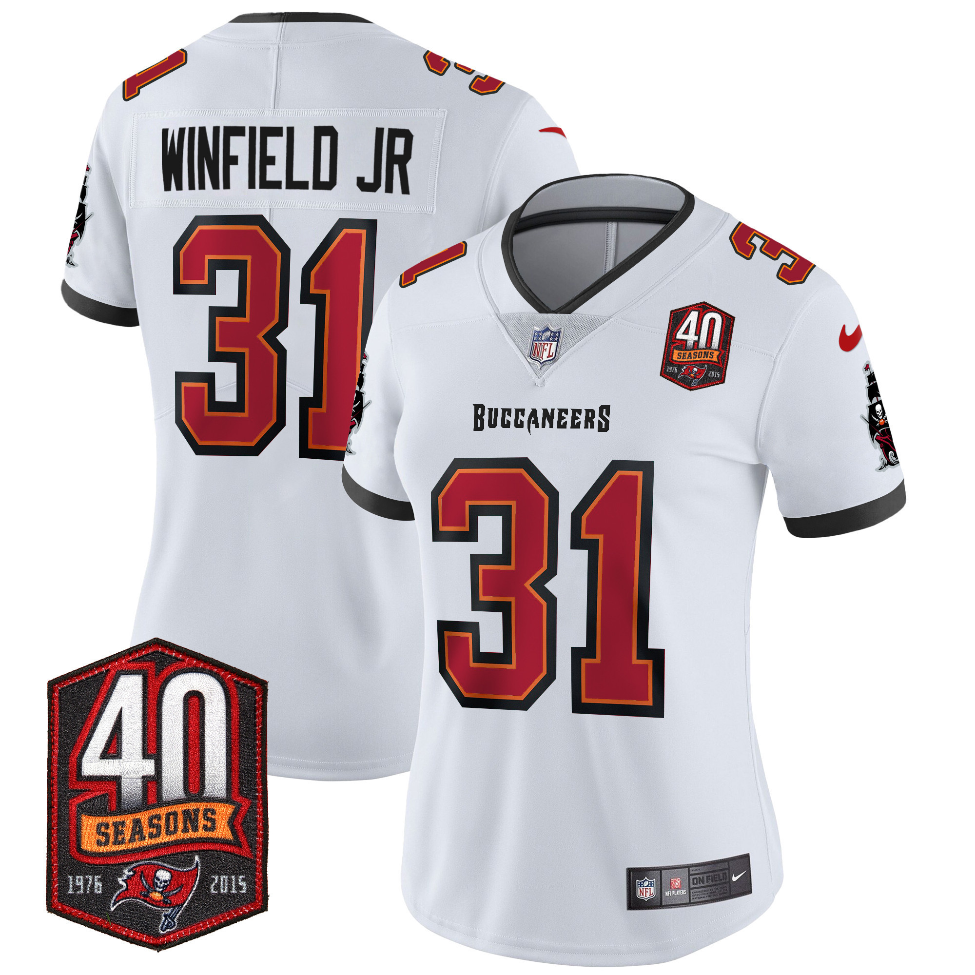 Antoine Winfield Jr. Women's Tampa Bay Buccaneers 40th Season Patch Vapor Limited White Jersey - All Stitched