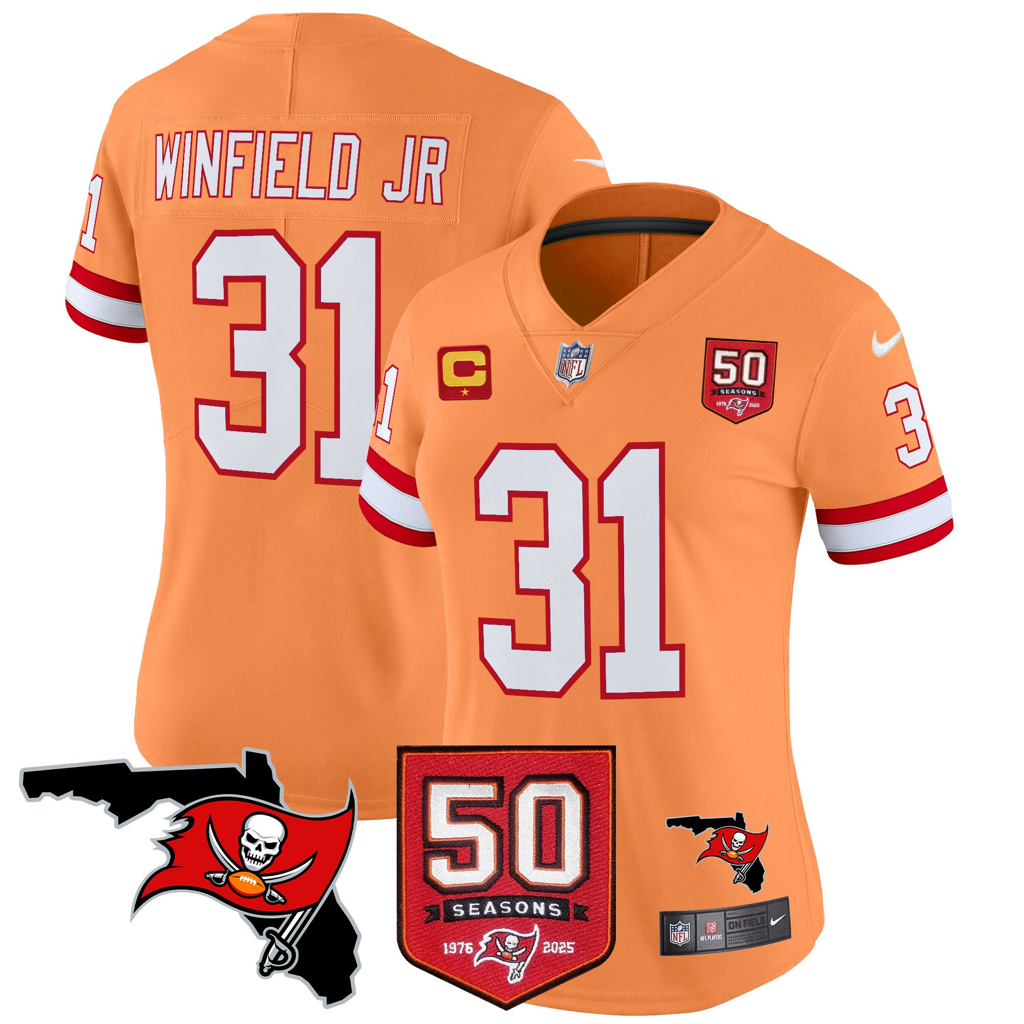Antoine Winfield Jr. Women's Tampa Bay Buccaneers 50th Season Patch Vapor Limited Creamsicle Jersey - All Stitched