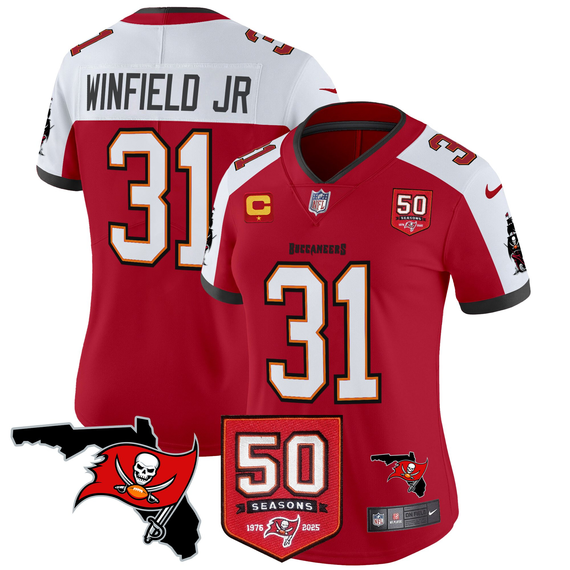 Antoine Winfield Jr. Women's Tampa Bay Buccaneers 50th Season Patch Vapor Limited Red Alternate Jersey - All Stitched
