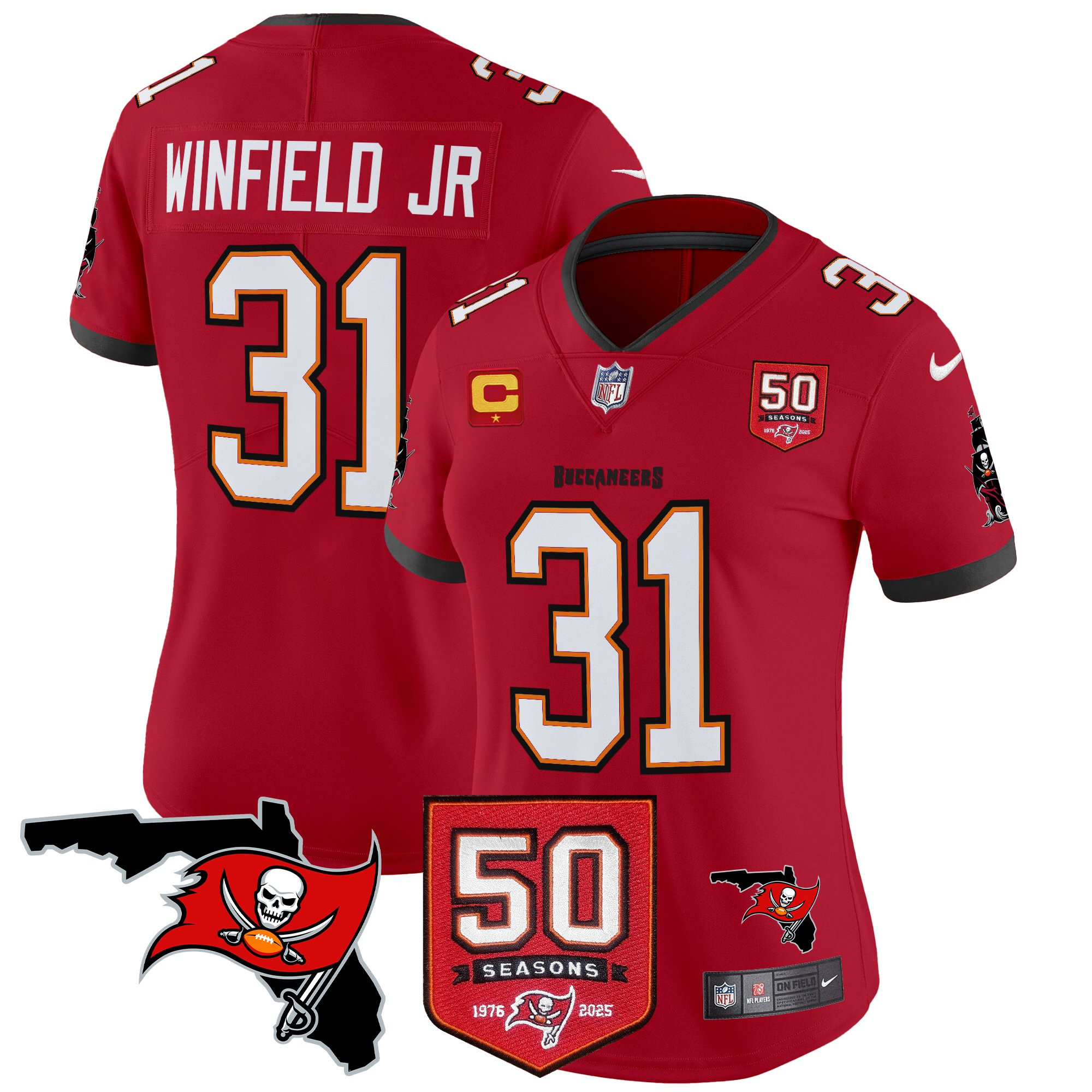 Antoine Winfield Jr. Women's Tampa Bay Buccaneers 50th Season Patch Vapor Limited Red Jersey - All Stitched