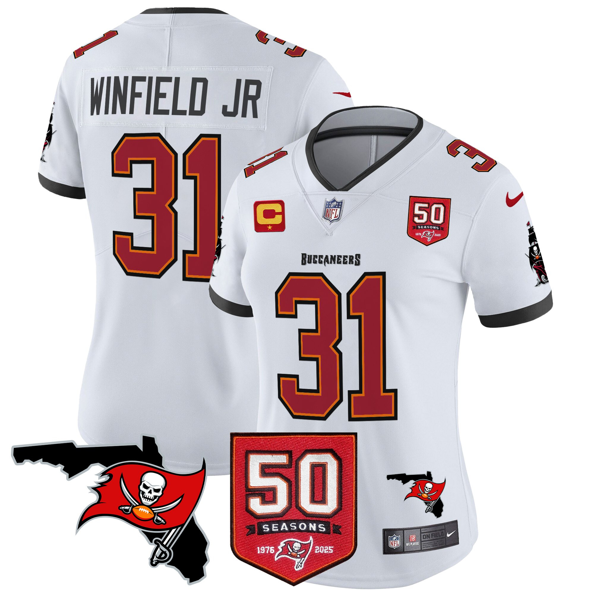Antoine Winfield Jr. Women's Tampa Bay Buccaneers 50th Season Patch Vapor Limited White Jersey - All Stitched
