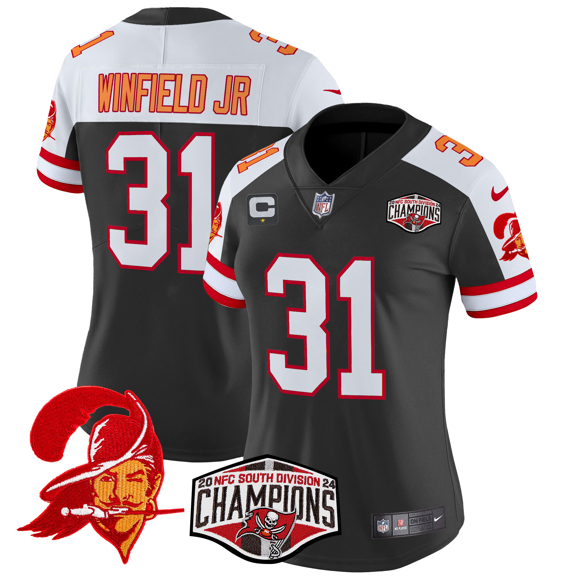 Antoine Winfield Jr. Women's Tampa Bay Buccaneers Creamsicle 2024 NFC South Division Champions Patch Vapor Limited Black Alternate Jersey - All Stitched