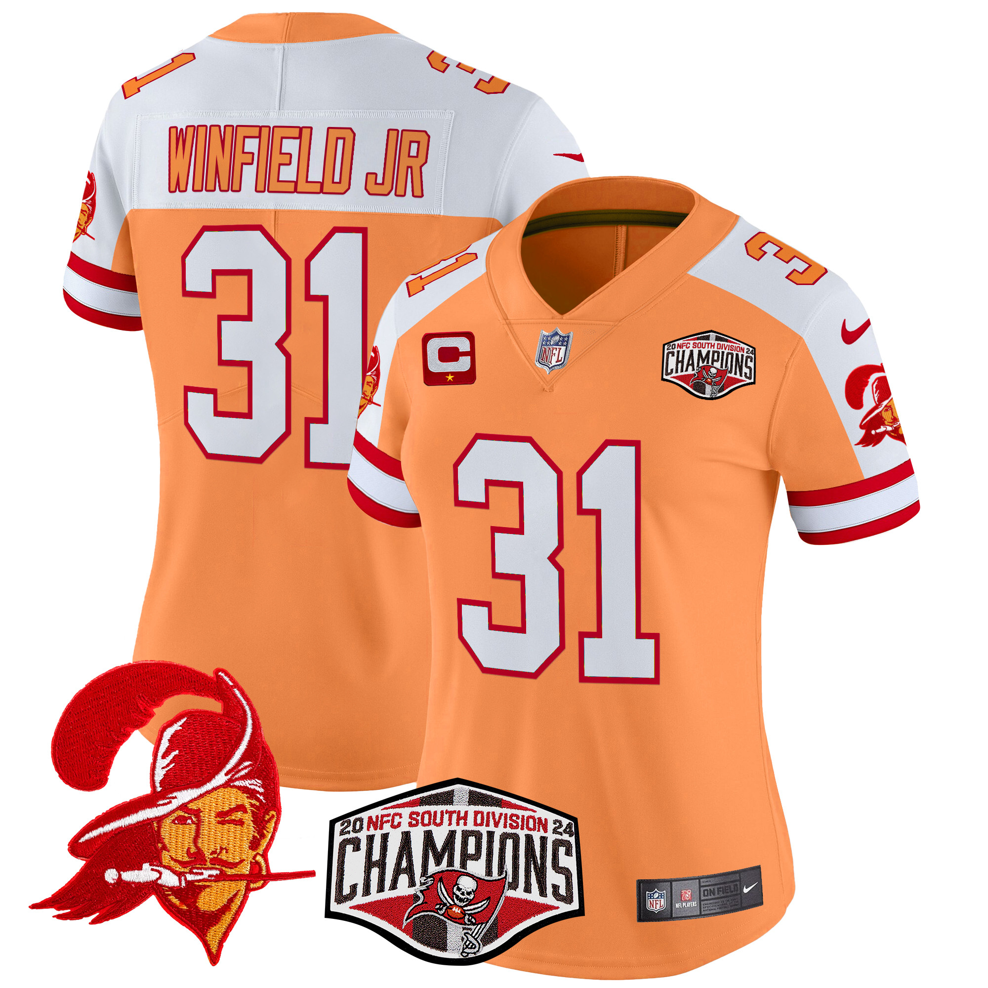 Antoine Winfield Jr. Women's Tampa Bay Buccaneers Creamsicle 2024 NFC South Division Champions Patch Vapor Limited Creamsicle Alternate Jersey - All Stitched