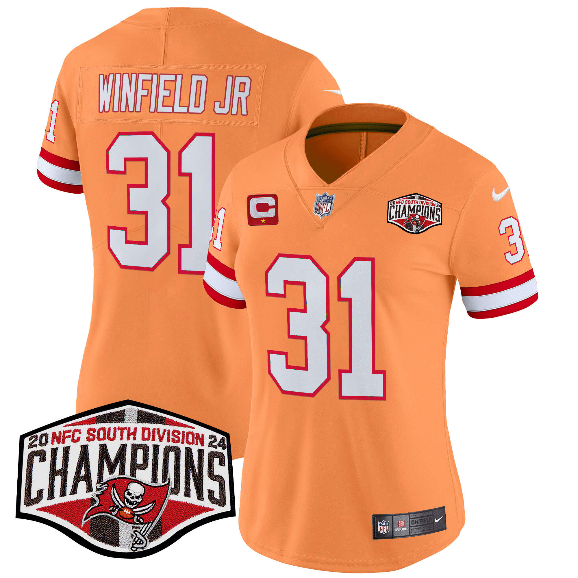 Antoine Winfield Jr. Women's Tampa Bay Buccaneers Creamsicle 2024 NFC South Division Champions Patch Vapor Limited Creamsicle Jersey - All Stitched