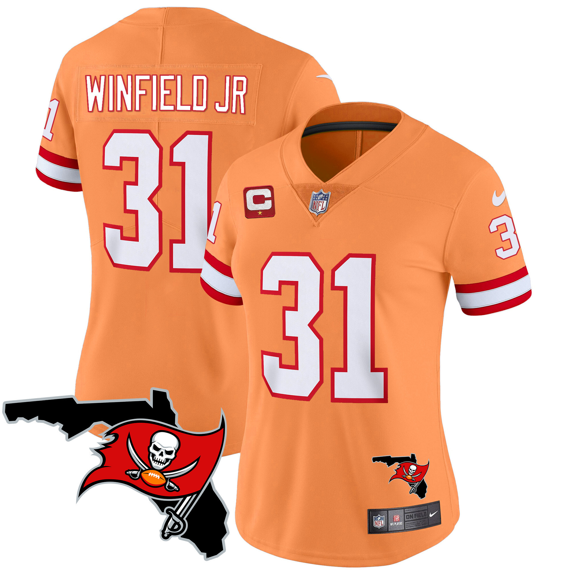 Antoine Winfield Jr. Women's Tampa Bay Buccaneers Florida Patch Vapor Limited Orange Jersey - All Stitched