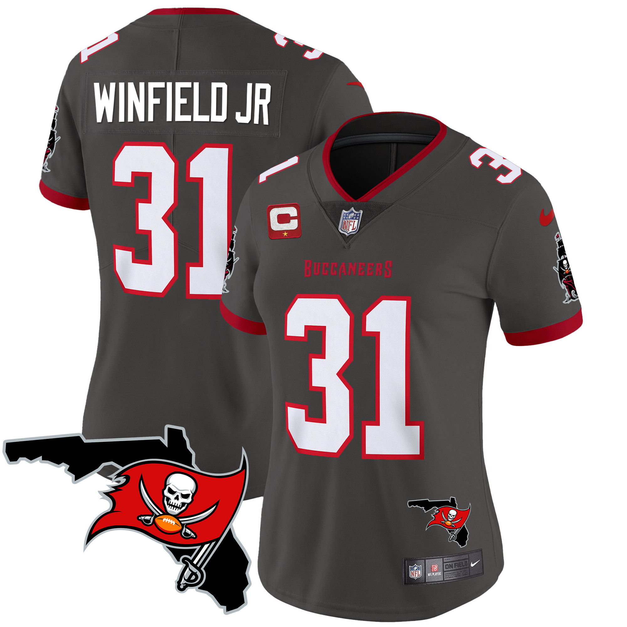 Antoine Winfield Jr. Women's Tampa Bay Buccaneers Florida Patch Vapor Limited Pewter Jersey - All Stitched