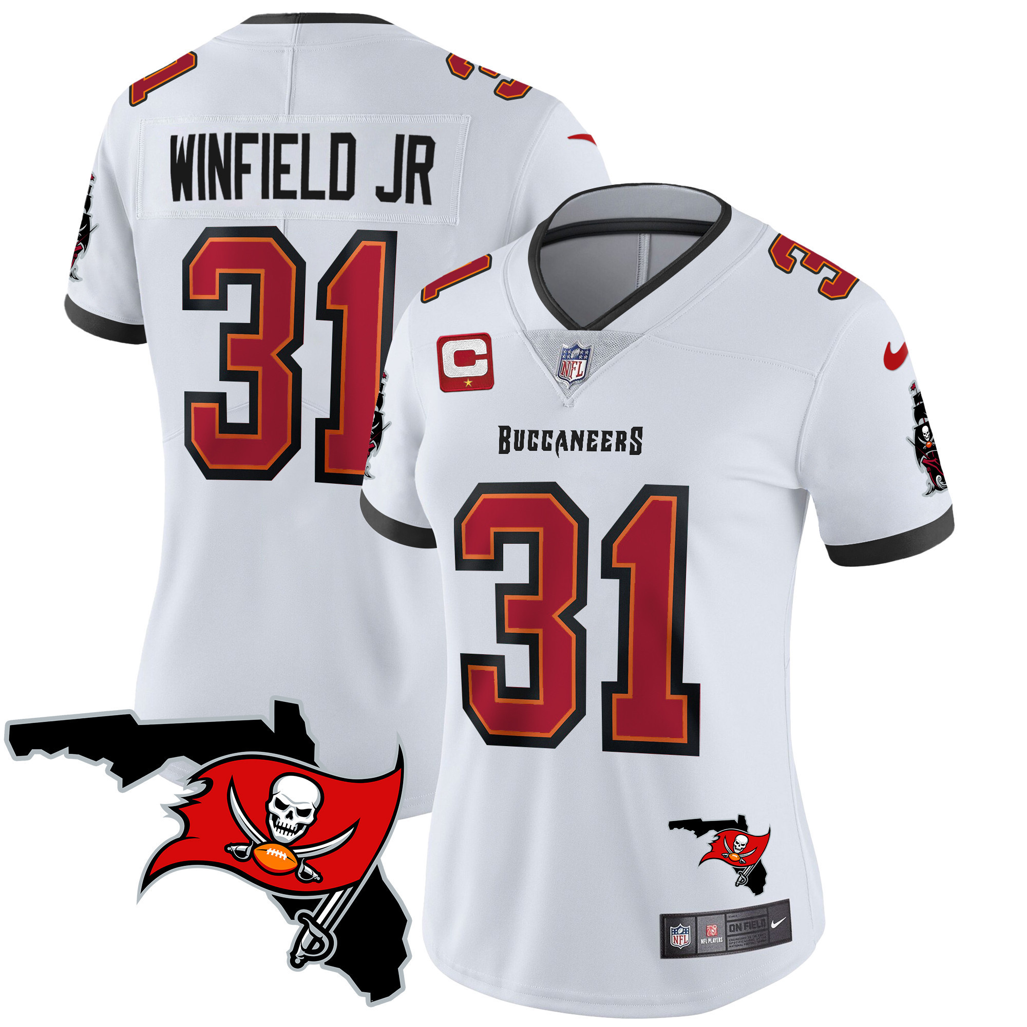 Antoine Winfield Jr. Women's Tampa Bay Buccaneers Florida Patch Vapor Limited White Jersey - All Stitched