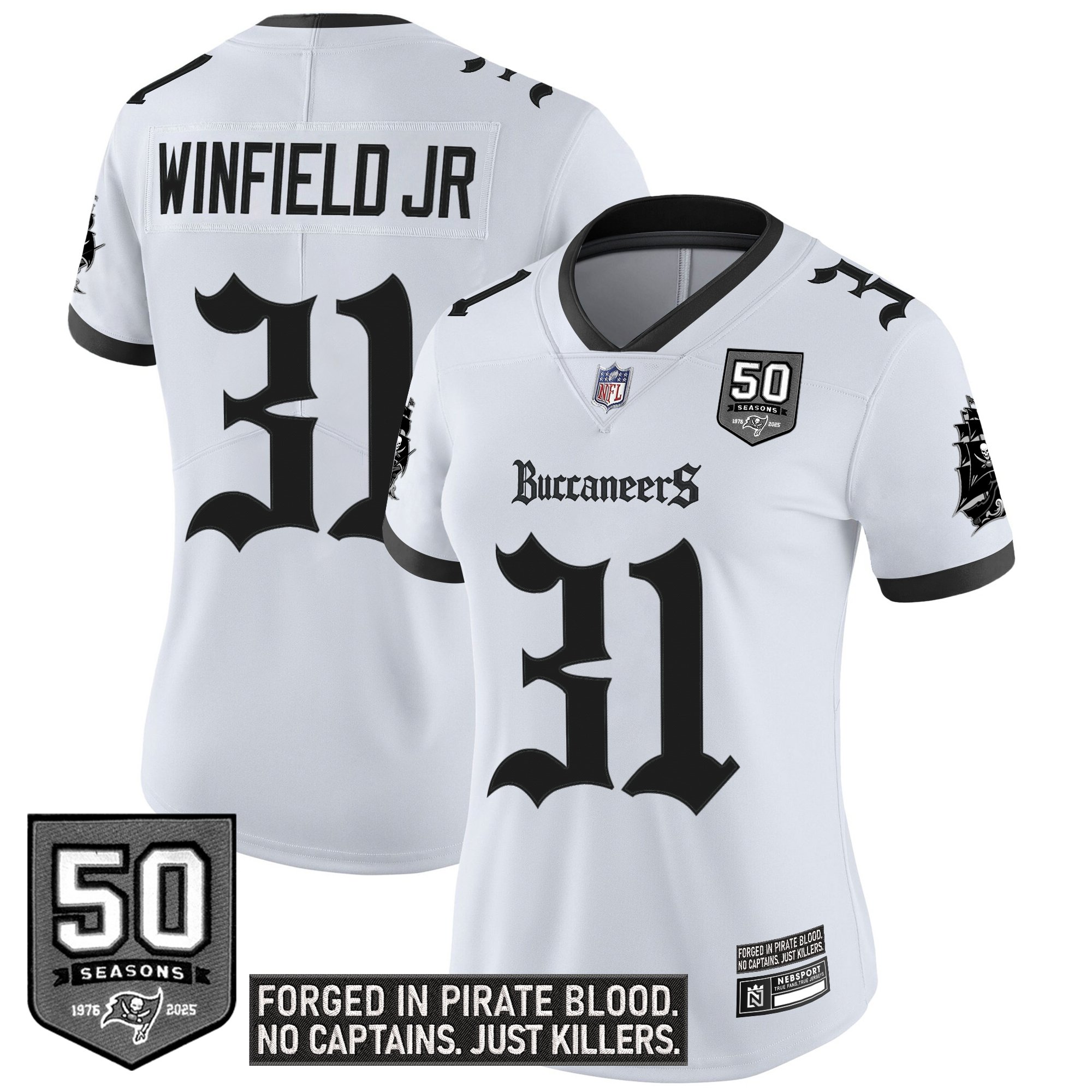 Antoine Winfield Jr. Women's Tampa Bay Buccaneers 'Gothic Pirate Shadows Edition' Vapor Limited White Jersey - All Stitched