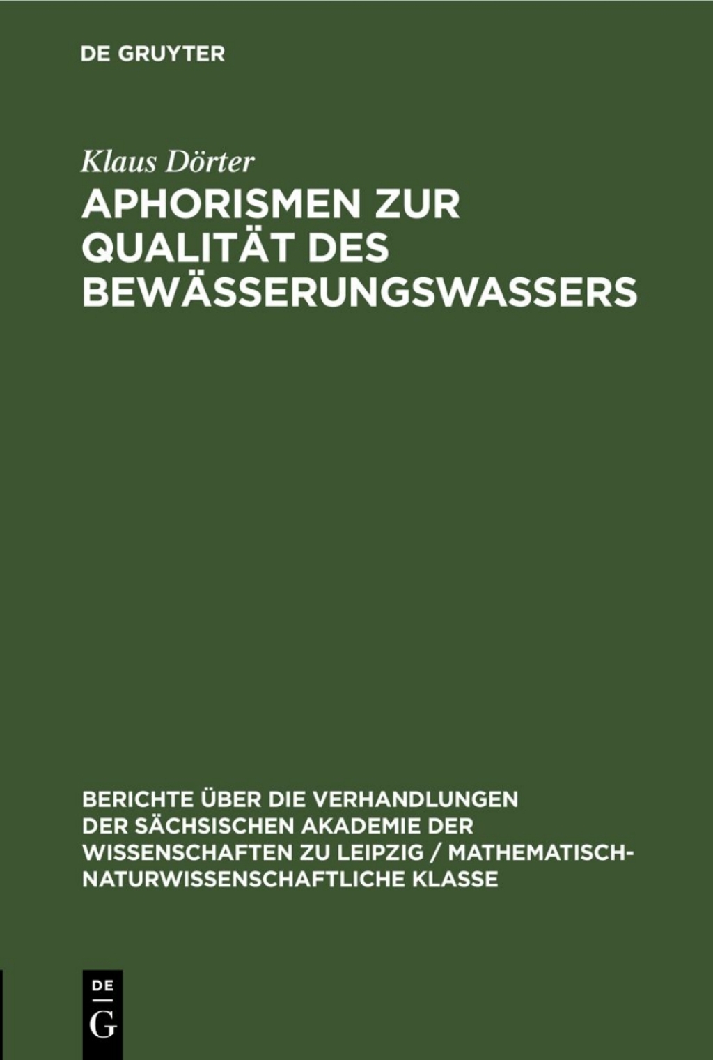 Aphorismen zur QualitÃ¤t des BewÃ¤sserungswassers 1st Edition â€“ PDF/EPUB Version Downloadable