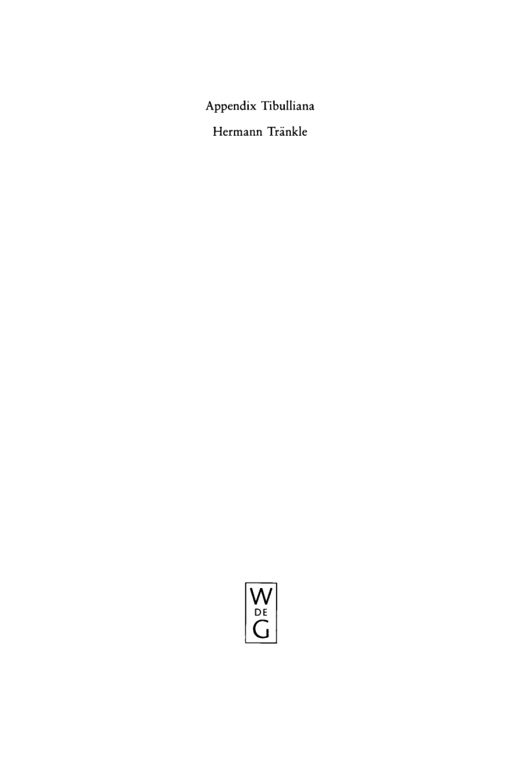 Appendix Tibulliana 1st Edition â€“ PDF/EPUB Version Downloadable