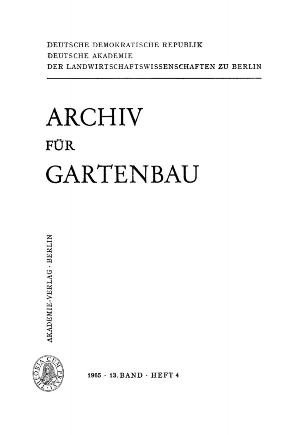 Archiv fÃ¼r Gartenbau. Band 13, Heft 4 1st Edition â€“ PDF/EPUB Version Downloadable