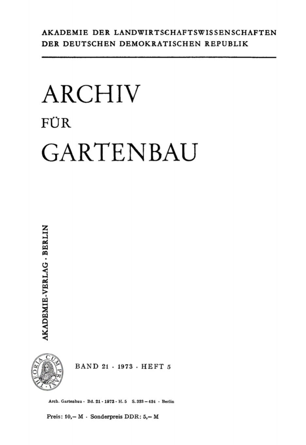 Archiv fÃ¼r Gartenbau. Band 21, Heft 5 1st Edition â€“ PDF/EPUB Version Downloadable