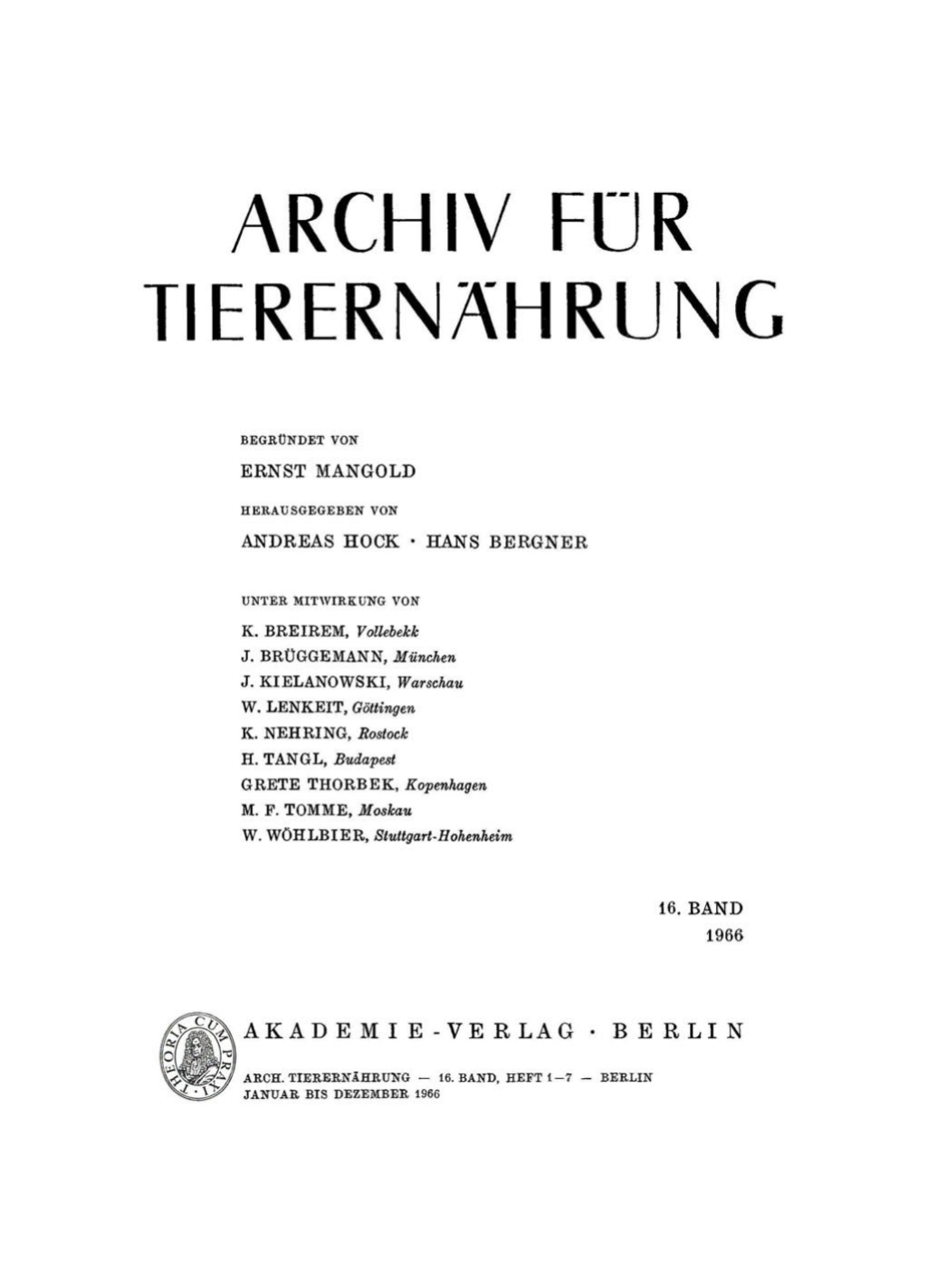 Archiv fÃ¼r TierernÃ¤hrung. Band 16, Heft 1â€“7 1st Edition â€“ PDF/EPUB Version Downloadable