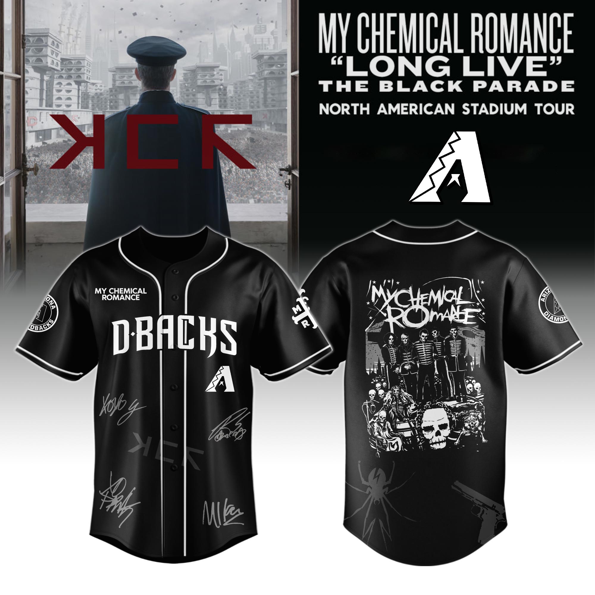 ARI x My Chemical Romance â€œLong Live The Black Paradeâ€ North American Stadium Tour Baseball Jersey