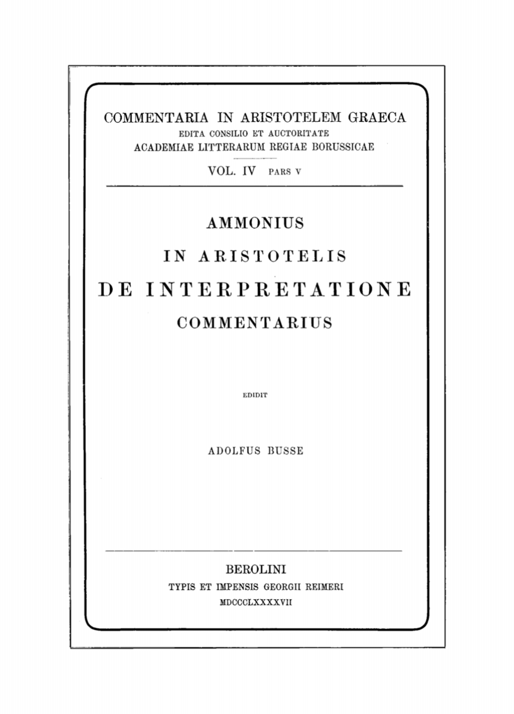Aristotelis de interpretatione commentarius 1st Edition â€“ PDF/EPUB Version Downloadable