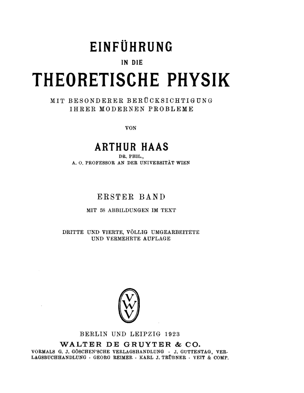 Arthur Haas: EinfÃ¼hrung in die theoretische Physik mit besonderer BerÃ¼cksichtigung ihrer modernen Probleme. Band 2 3rd Edition â€“ PDF/EPUB Version Downloadable