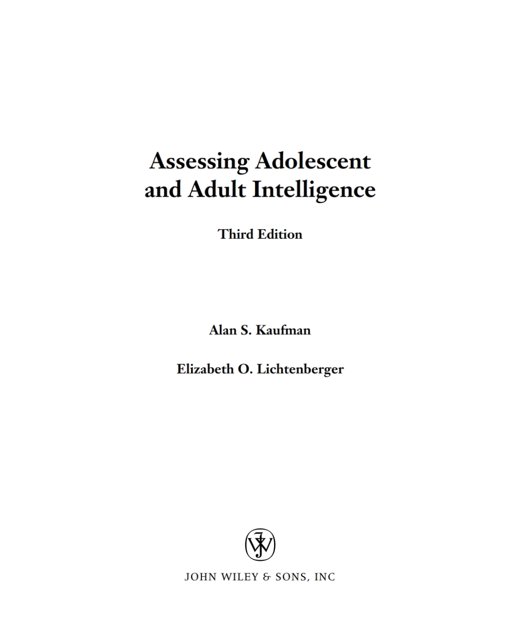 Assessing Adolescent and Adult Intelligence 3rd Edition â€“ PDF/EPUB Version Downloadable