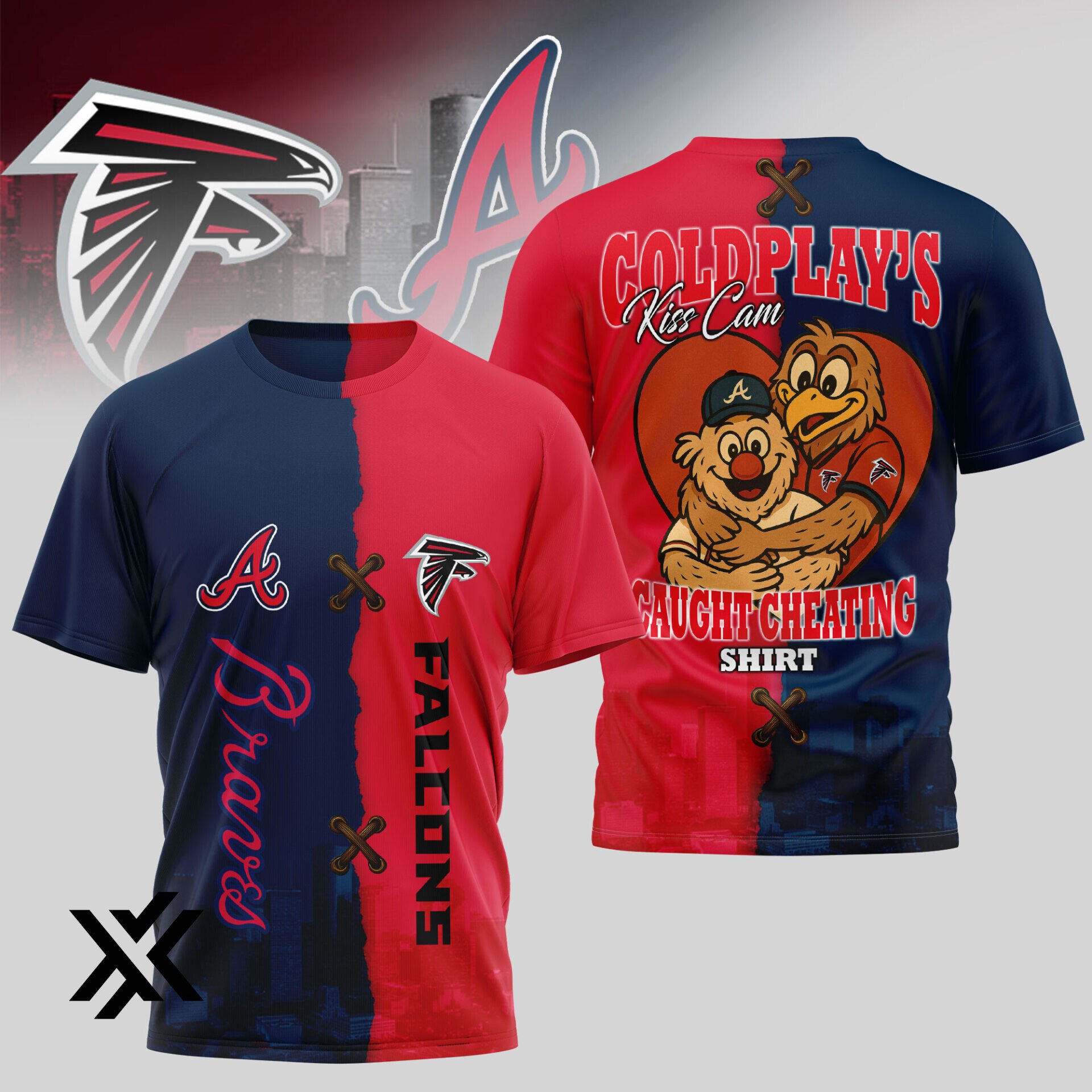 Atlanta Falcons Braves Kiss Cam Caught Cheating 3D Shirt