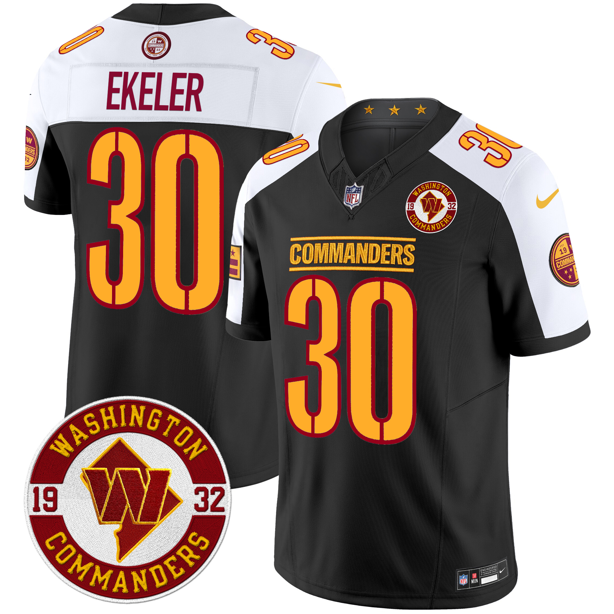 Austin Ekeler Men's Washington Commanders 2024 Vapor Limited Black Alternate Jersey - All Stitched