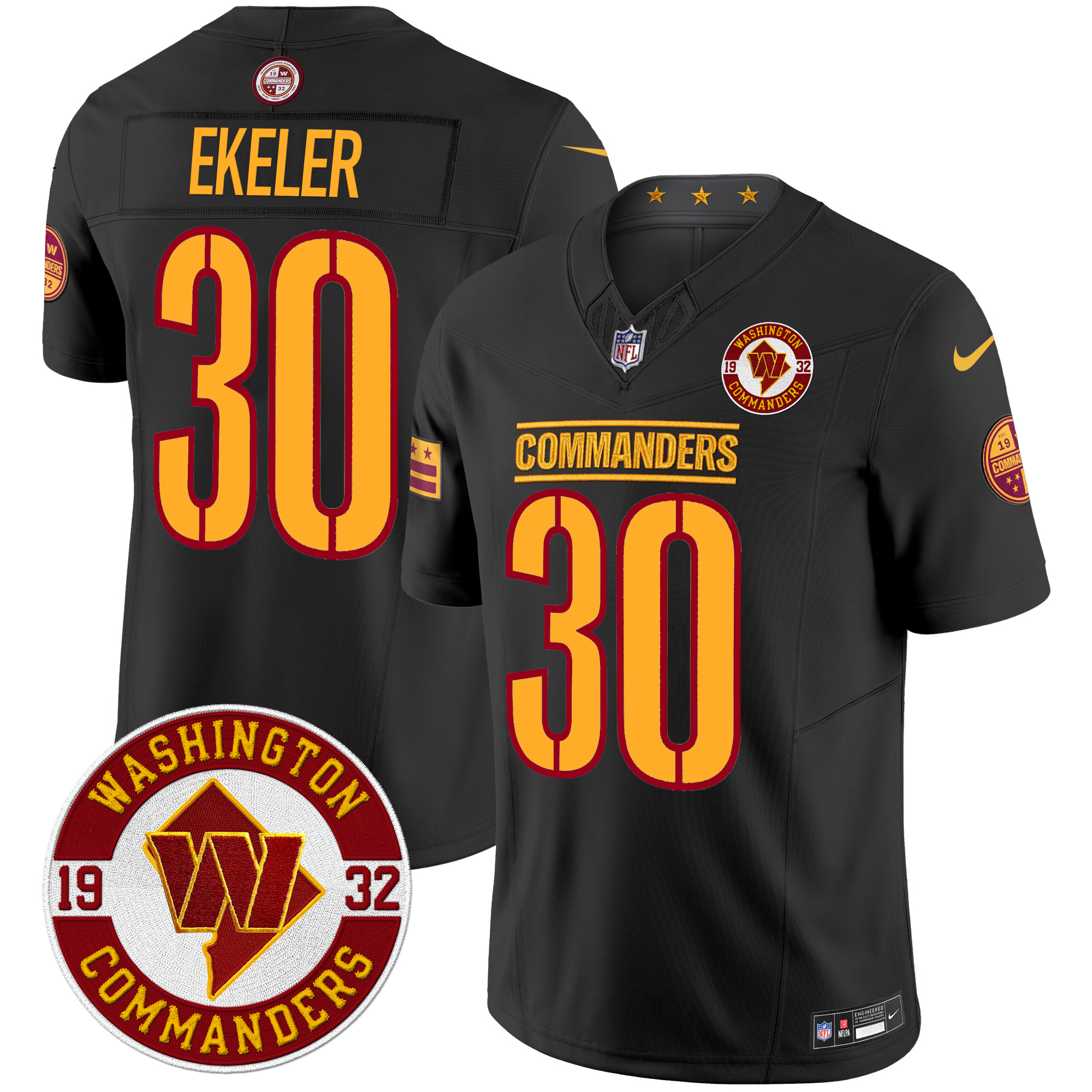 Austin Ekeler Men's Washington Commanders 2024 Vapor Limited Black Jersey - All Stitched
