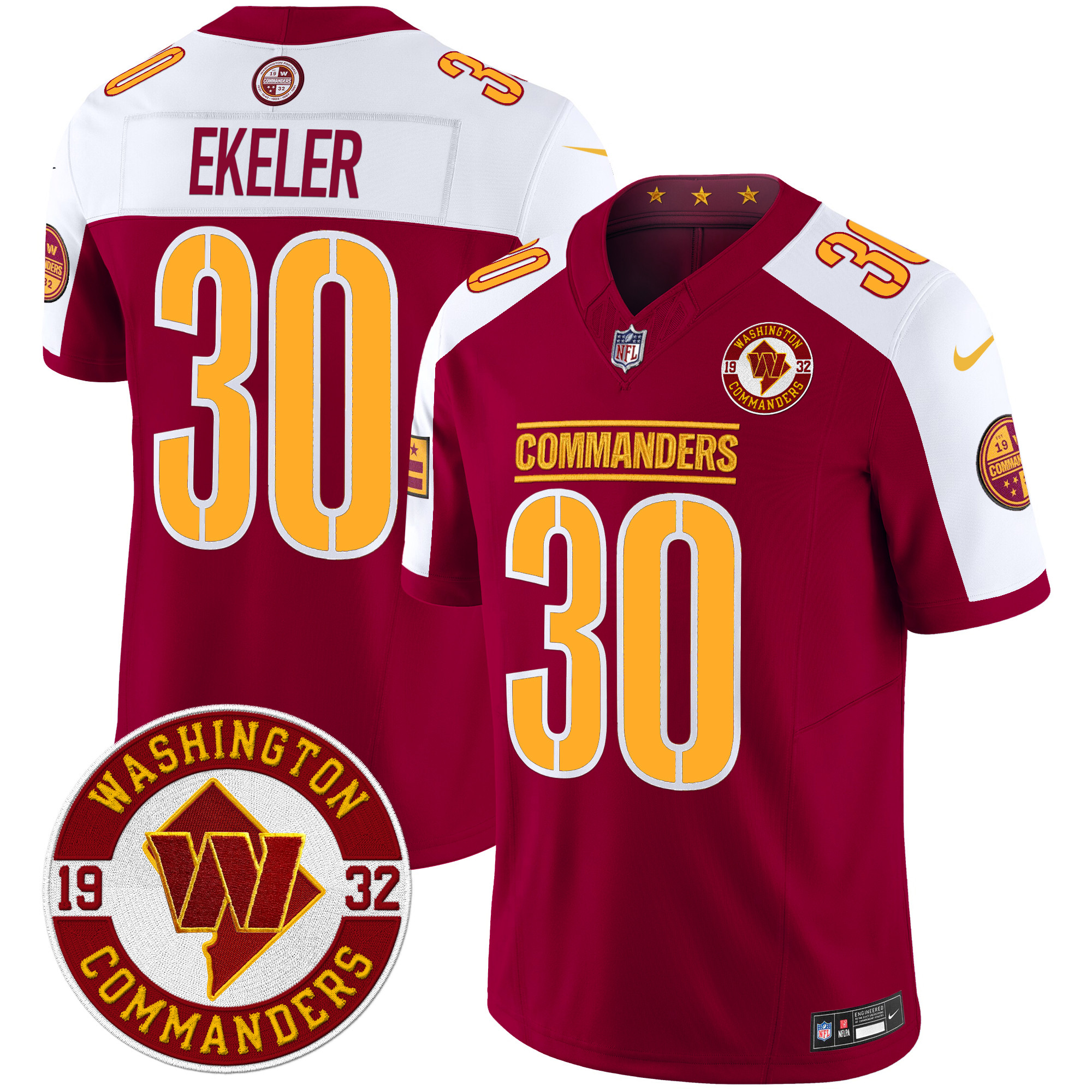 Austin Ekeler Men's Washington Commanders 2024 Vapor Limited Burgundy Alternate Jersey - All Stitched