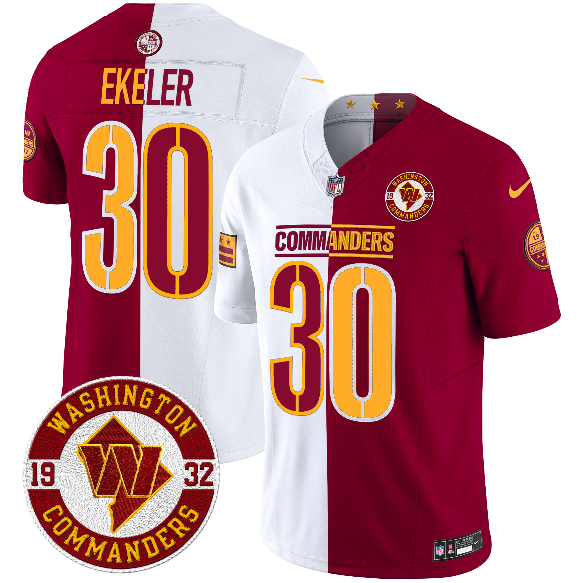Austin Ekeler Men's Washington Commanders 2024 Vapor Limited Half Jersey - All Stitched