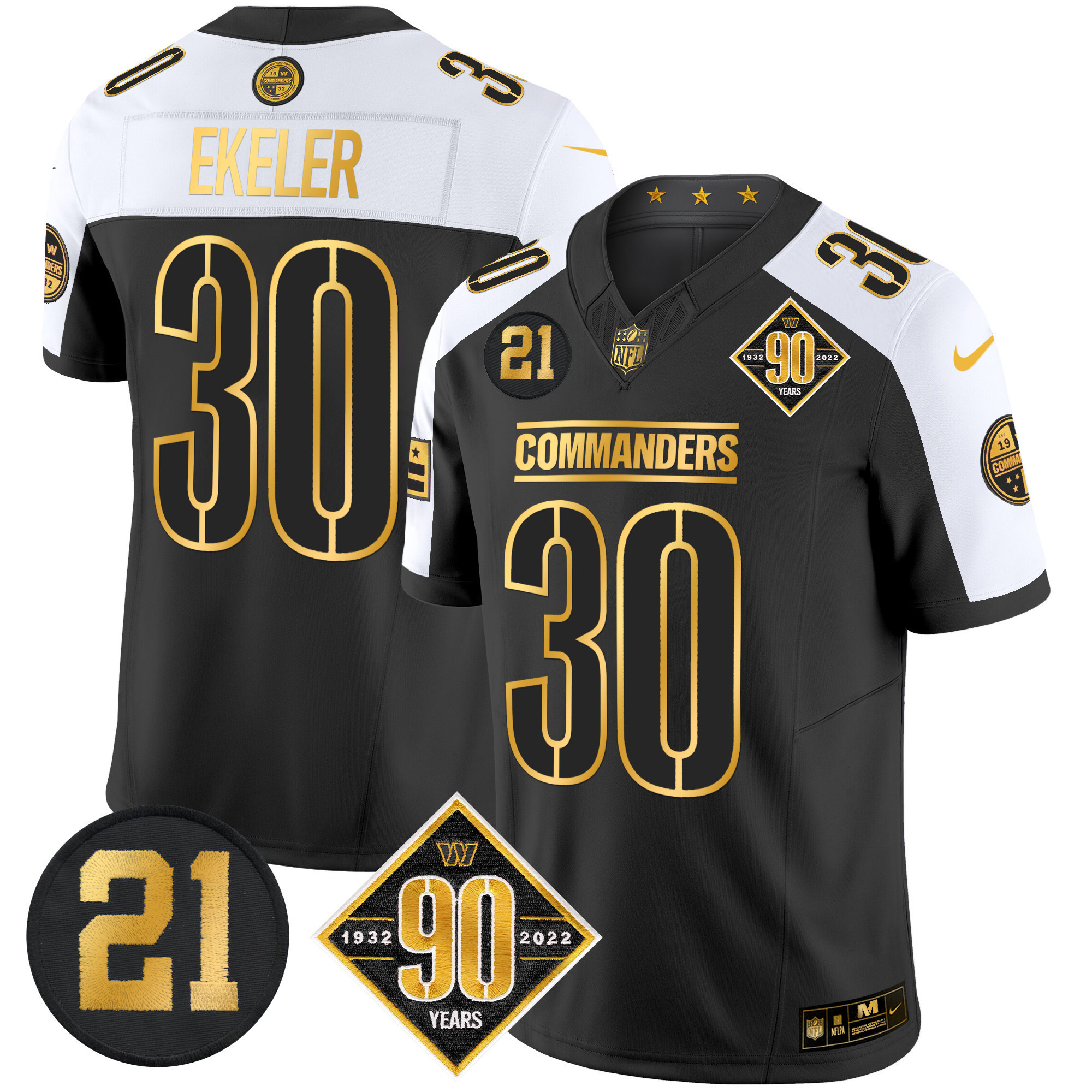 Austin Ekeler Men's Washington Commanders 90th & Sean Taylor Patch Gold Vapor Limited Alternate Jersey - All Stitched