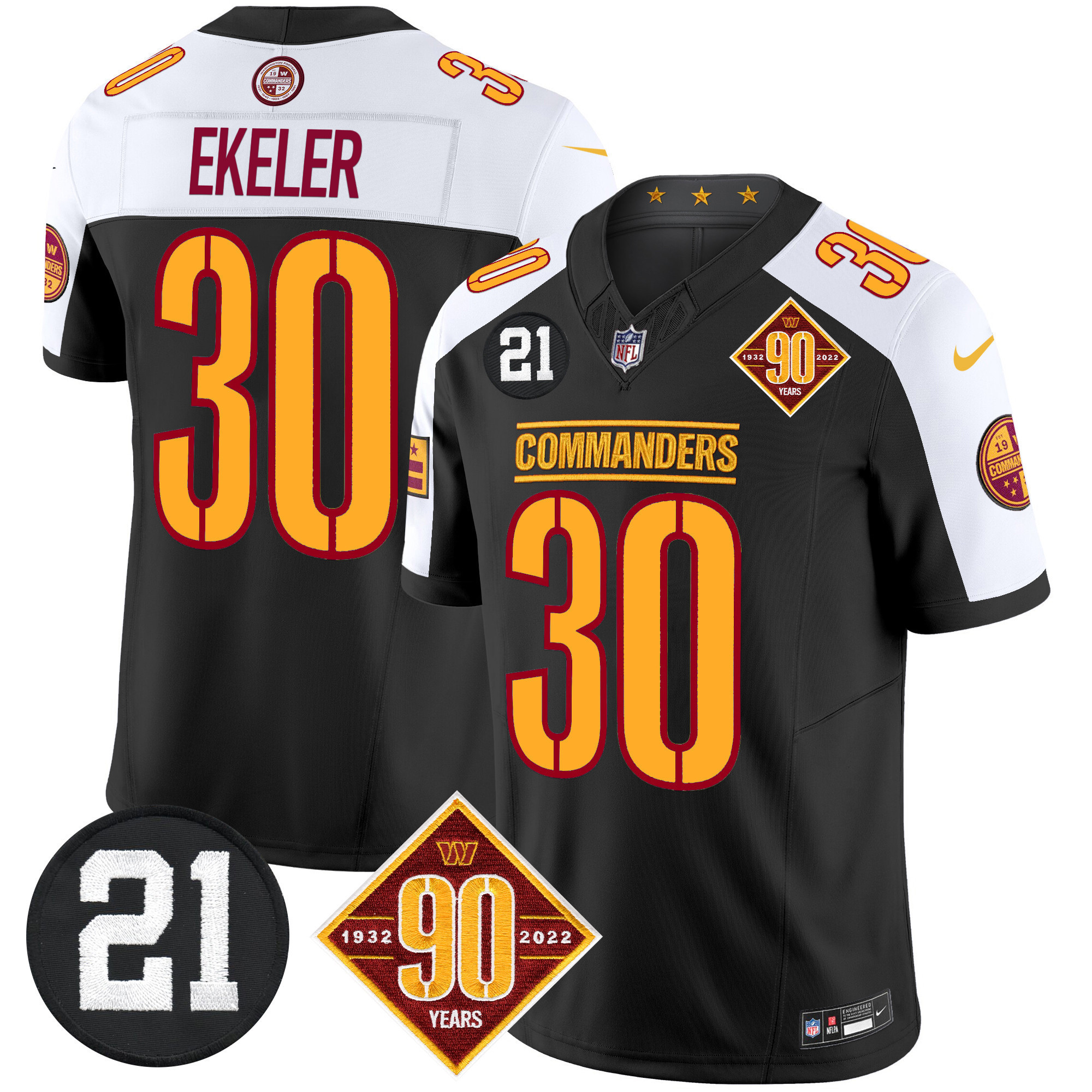 Austin Ekeler Men's Washington Commanders 90th & Sean Taylor Patch Vapor Limited Black Alternate Jersey - All Stitched
