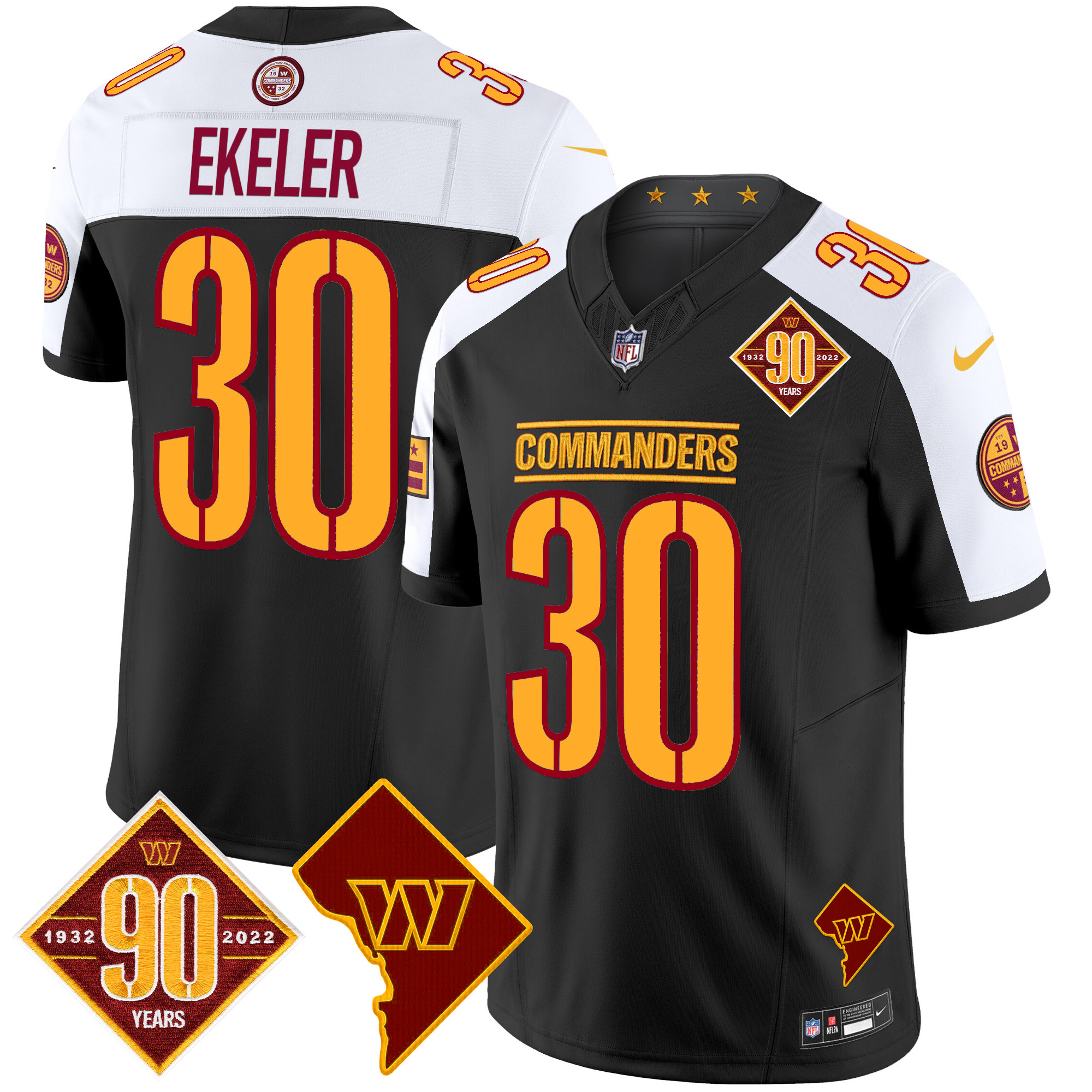 Austin Ekeler Men's Washington Commanders 90th Anniversary & Home Patch Vapor Limited Black Alternate Jersey - All Stitched