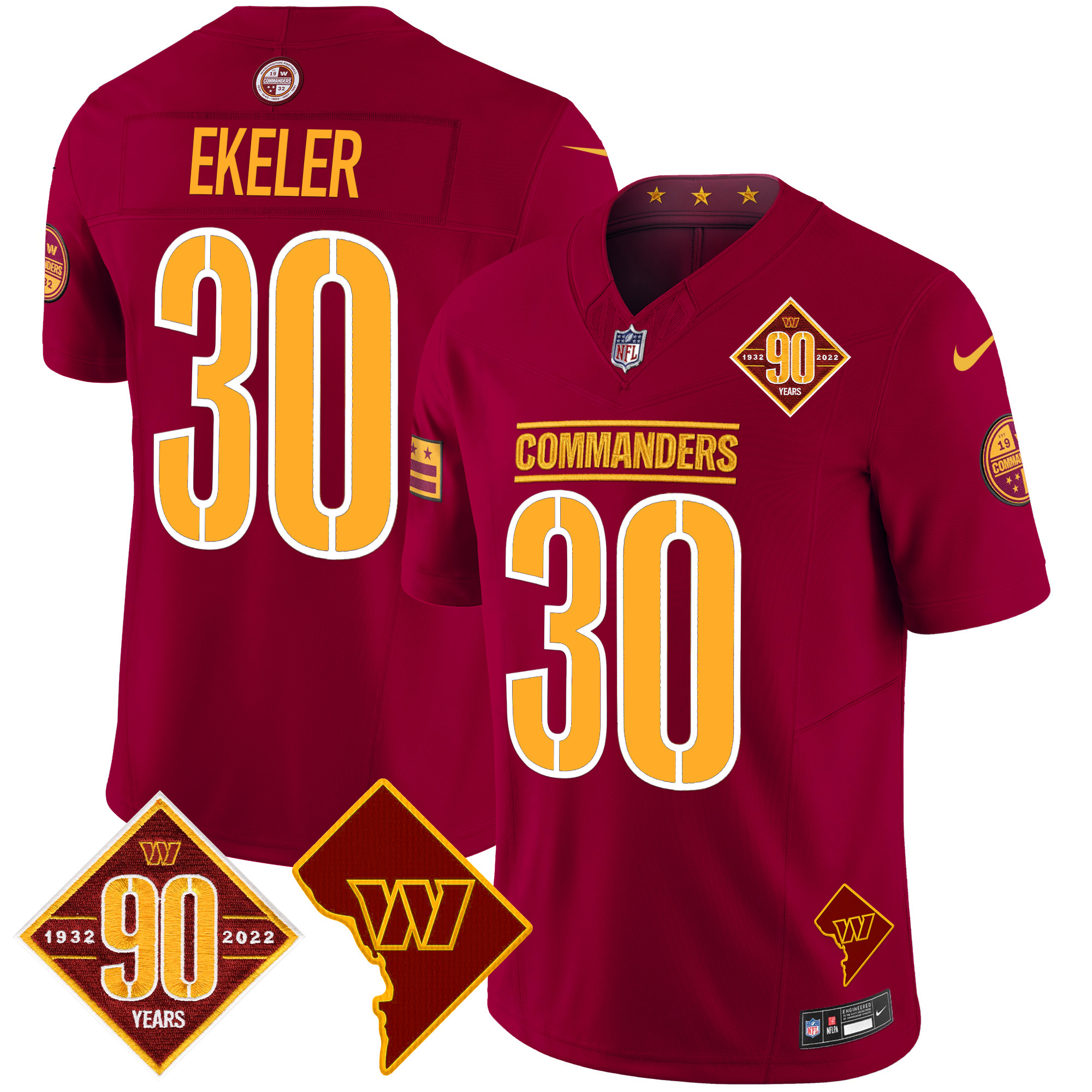 Austin Ekeler Men's Washington Commanders 90th Anniversary & Home Patch Vapor Limited Burgundy Jersey - All Stitched