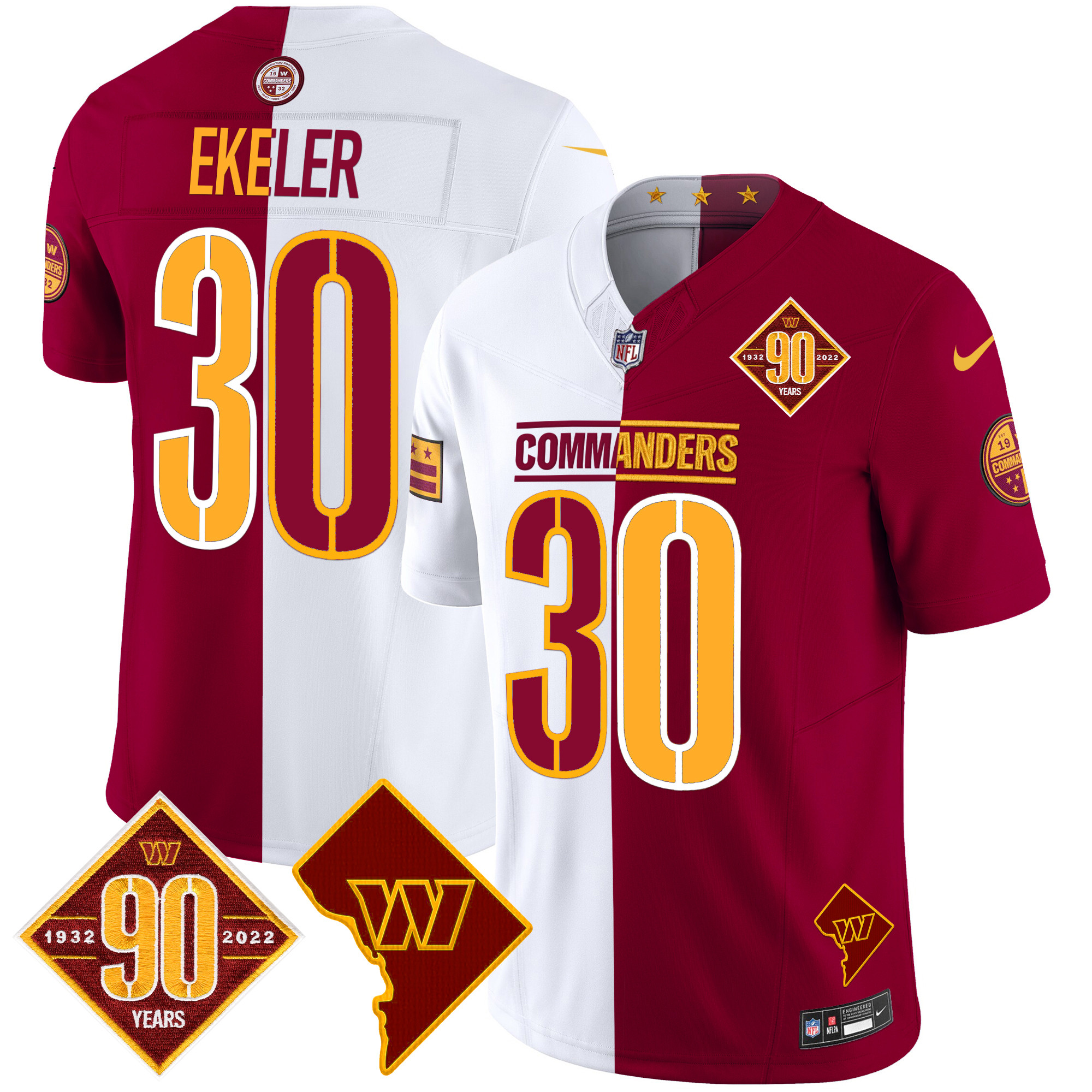 Austin Ekeler Men's Washington Commanders 90th Anniversary & Home Patch Vapor Limited Half Jersey - All Stitched